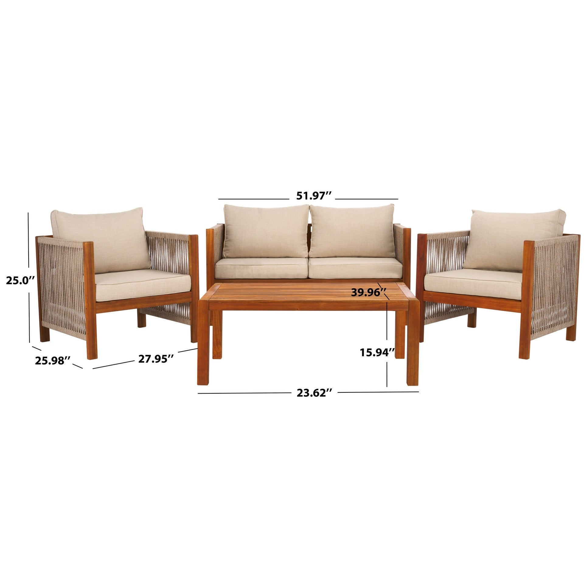 Ensemble de salon de jardin Roya 4 pièces SAFAVIEH - 52 L x 26 P x 25 H