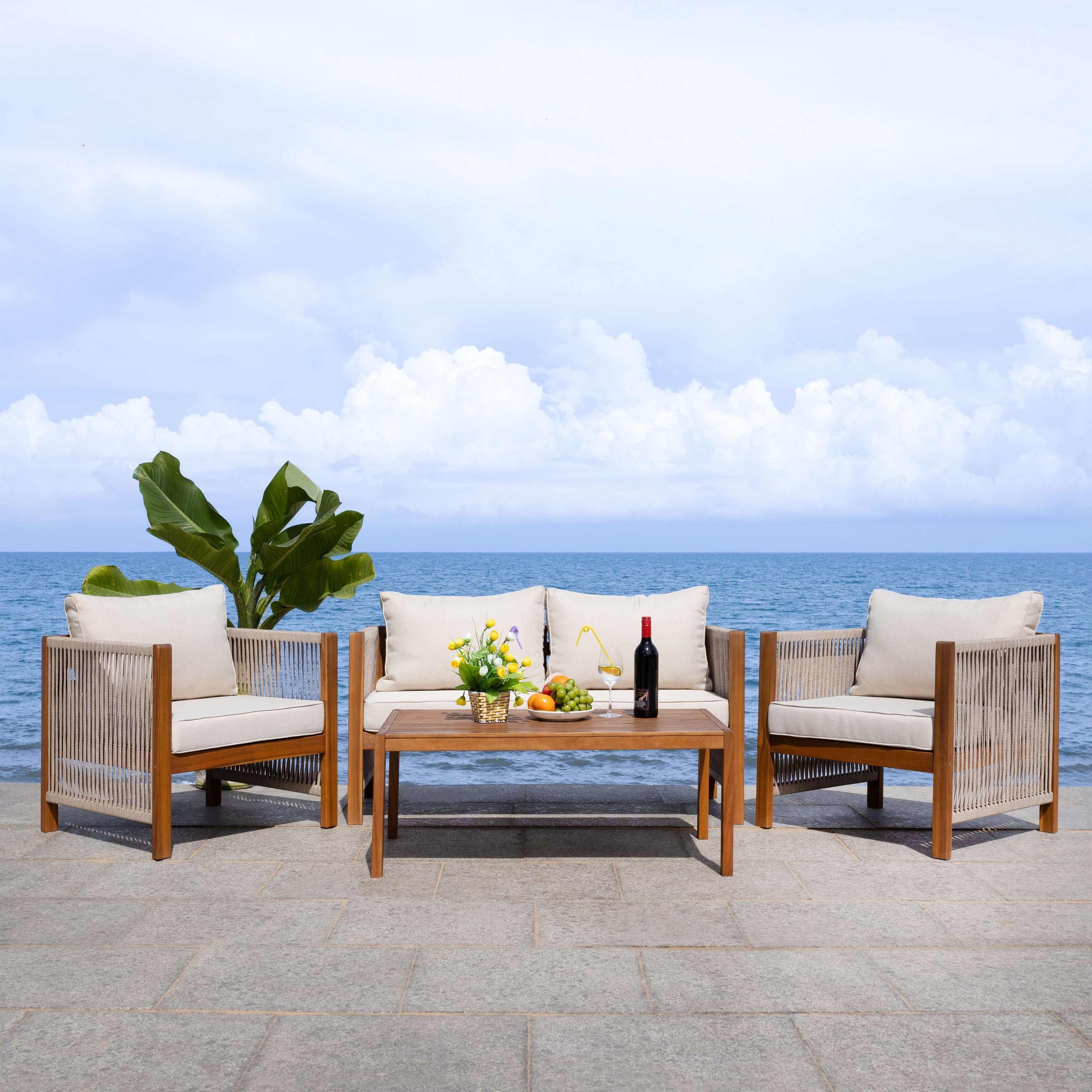 Ensemble de salon de jardin Roya 4 pièces SAFAVIEH - 52 L x 26 P x 25 H