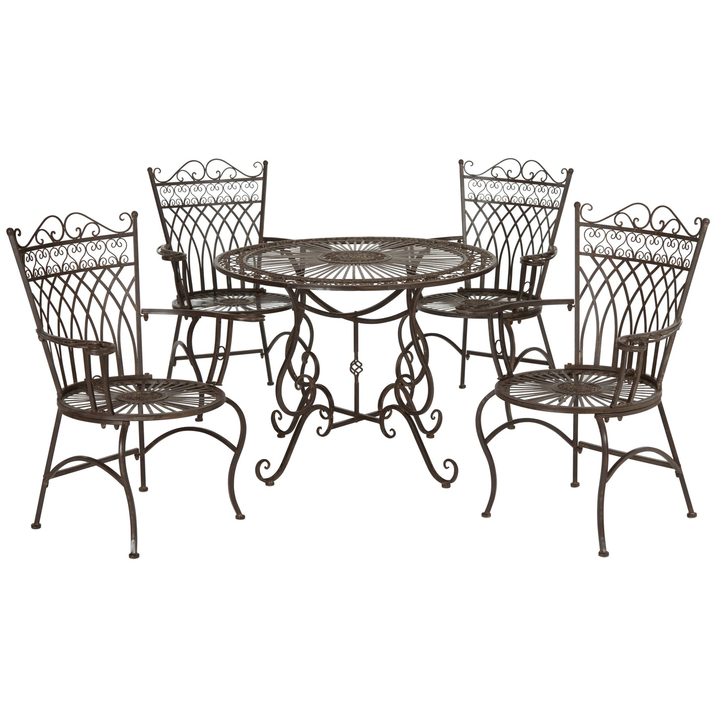 Ensemble de salle à manger 5 pièces SAFAVIEH Outdoor Living Thessaly en fer forgé de style victorien - 39 l x 39 P x 29 H