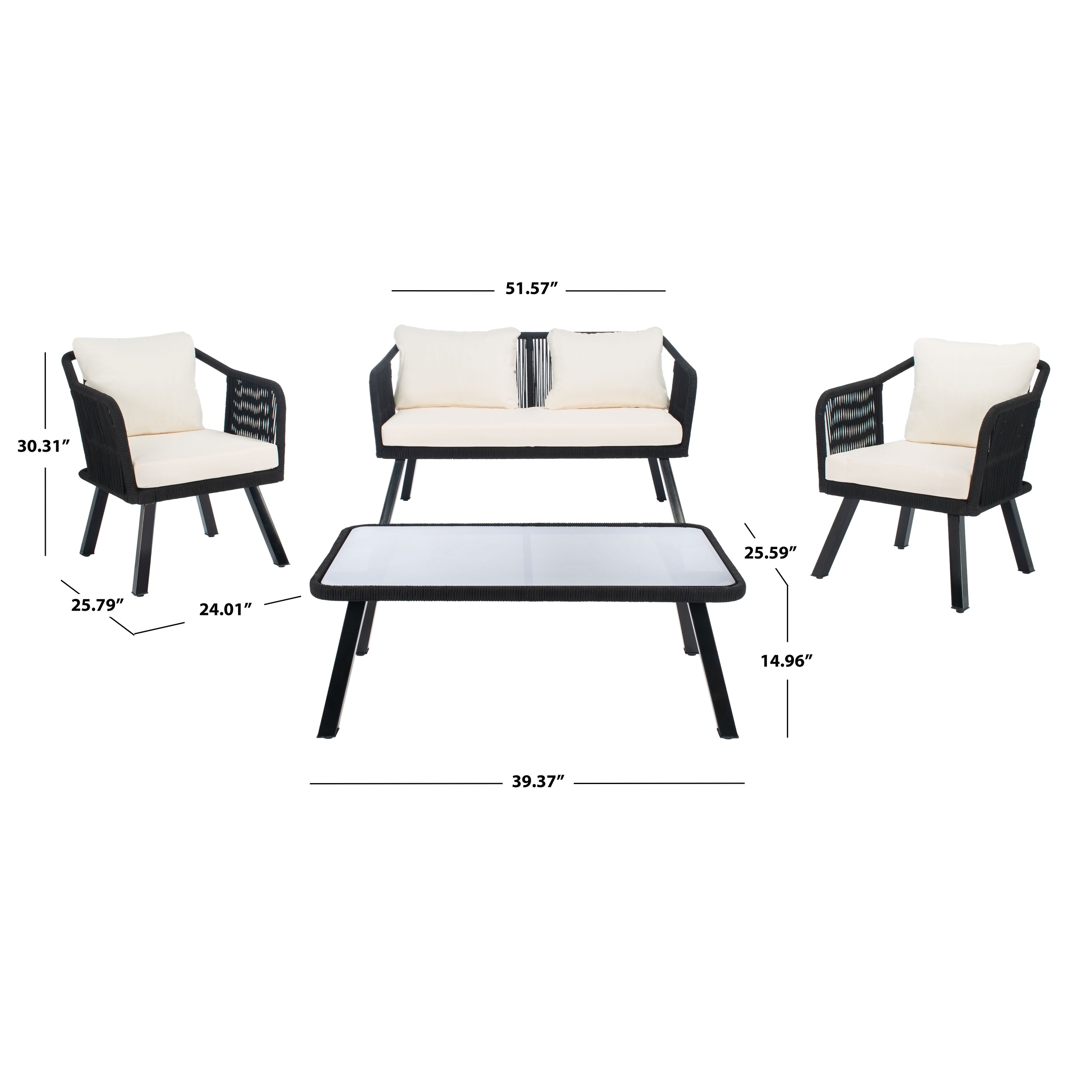 Ensemble de jardin extérieur SAFAVIEH Torsla 4 pièces en corde – 52 l x 26 p x 30 h