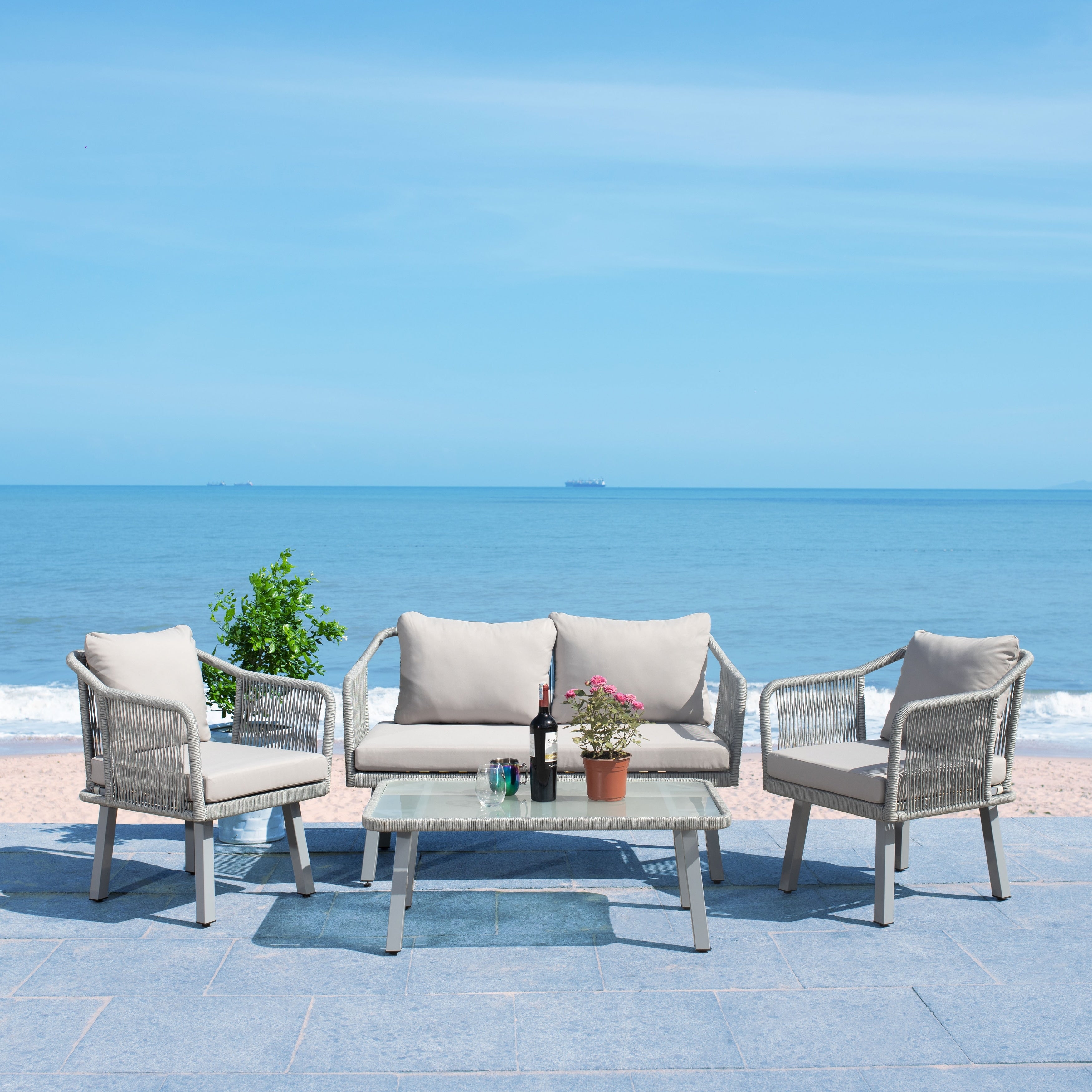Ensemble de jardin extérieur SAFAVIEH Torsla 4 pièces en corde – 52 l x 26 p x 30 h
