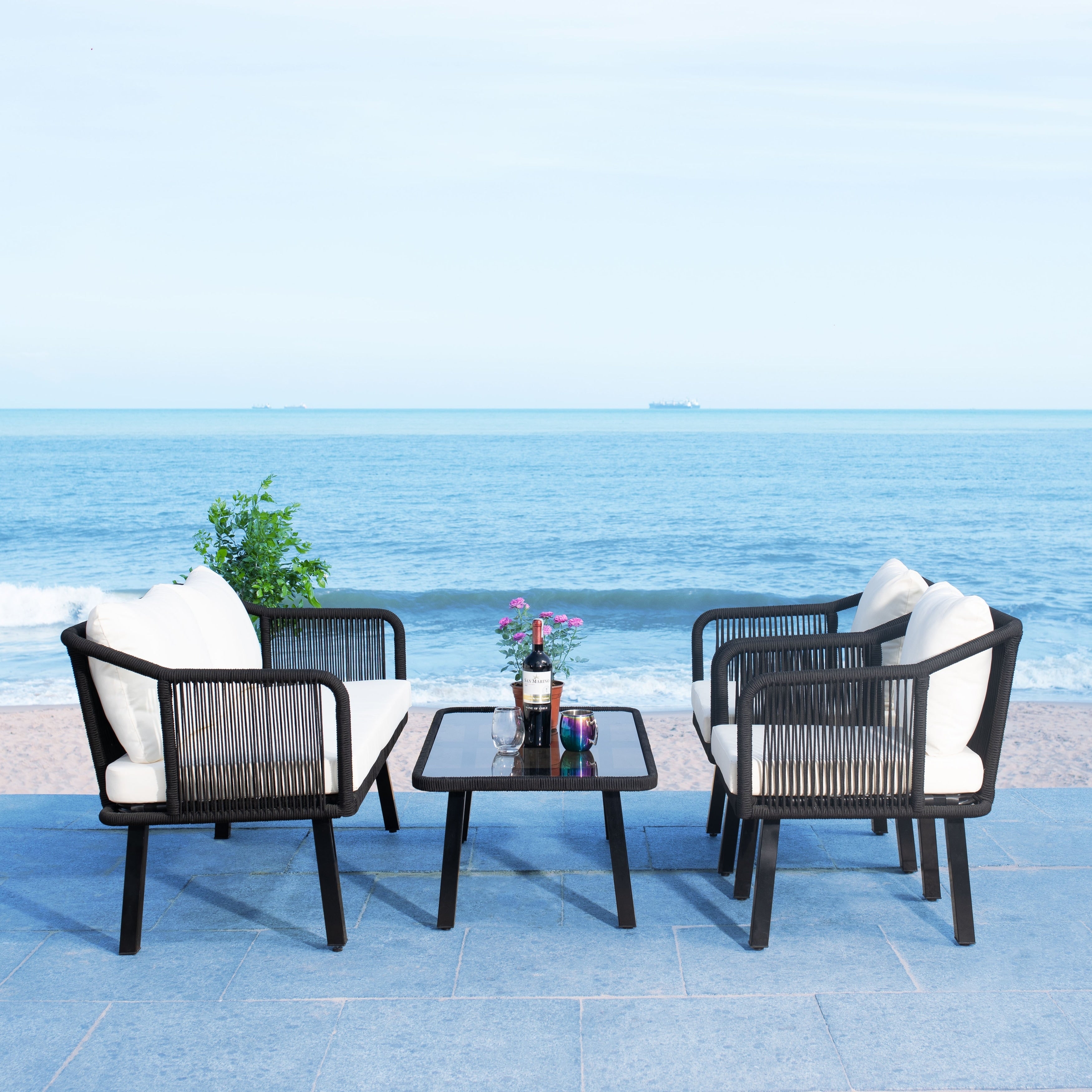Ensemble de jardin extérieur SAFAVIEH Torsla 4 pièces en corde – 52 l x 26 p x 30 h