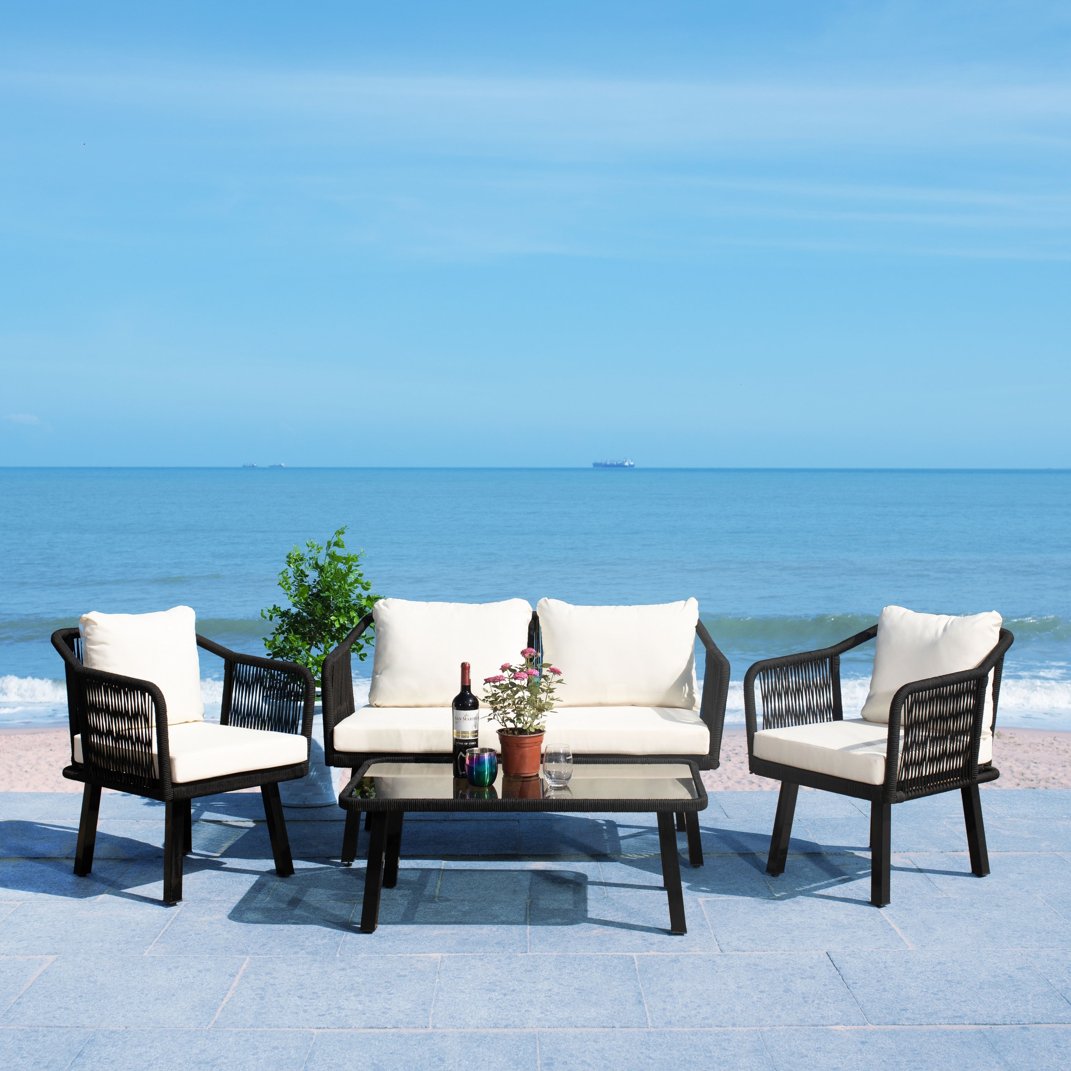 Ensemble de jardin extérieur SAFAVIEH Torsla 4 pièces en corde – 52 l x 26 p x 30 h