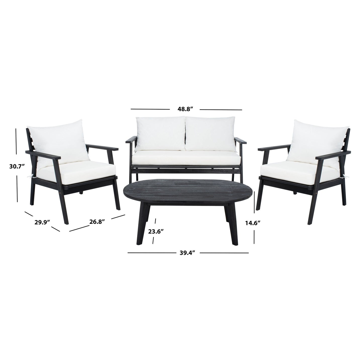 Ensemble de jardin d'extérieur Lupe 4 pièces SAFAVIEH - 49 L x 31 P x 30 H