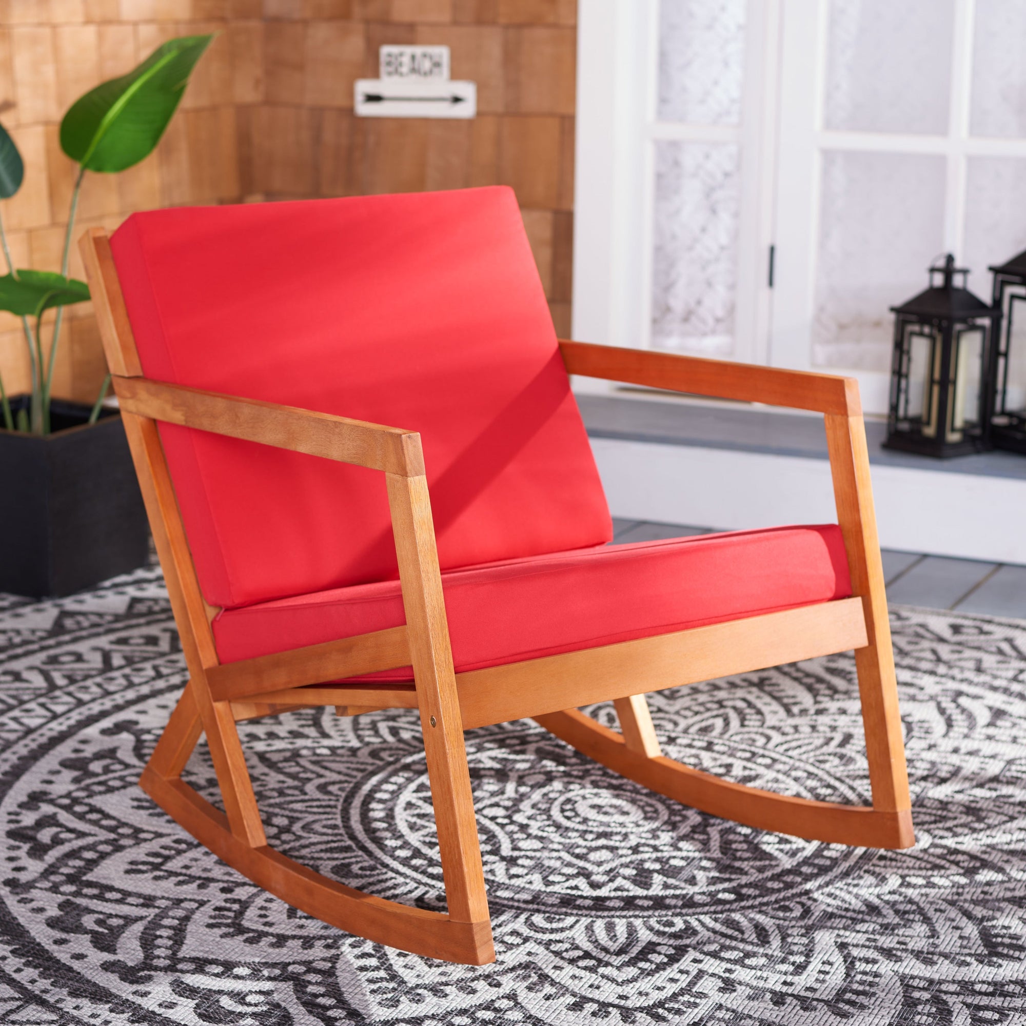 SAFAVIEH Outdoor Makaila Rocking Chair with Cushion - 26W x 31D x 38H