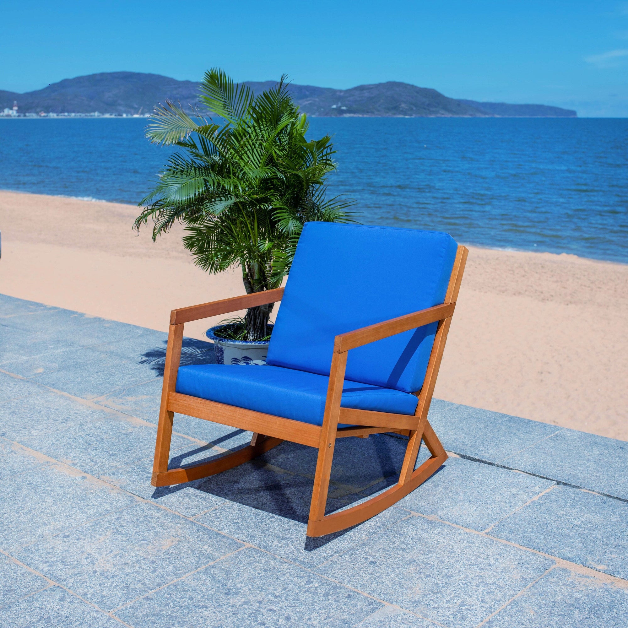 SAFAVIEH Outdoor Makaila Rocking Chair with Cushion - 26W x 31D x 38H
