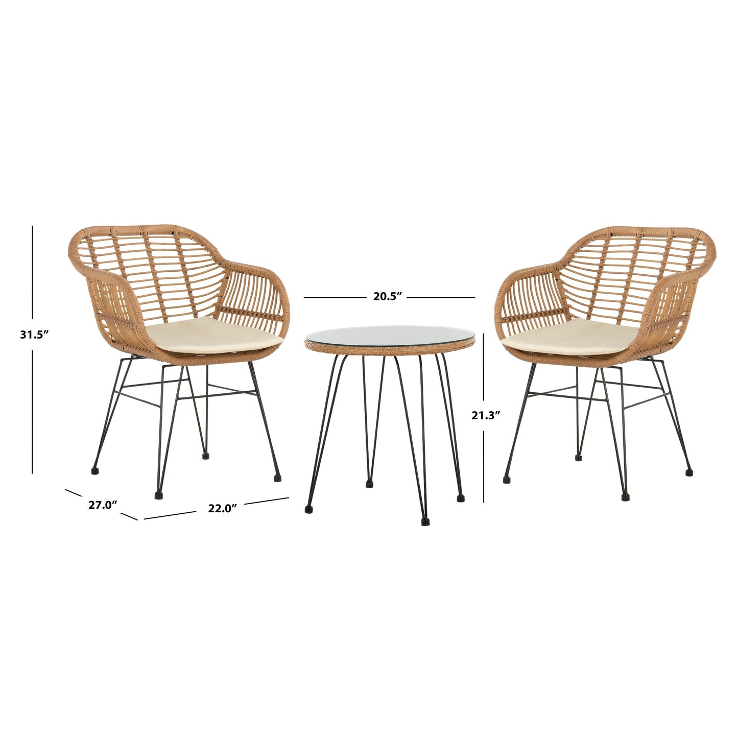 Ensemble de salon d'extérieur SAFAVIEH Montserrat 3 pièces - 22 l x 27 p x 32 h