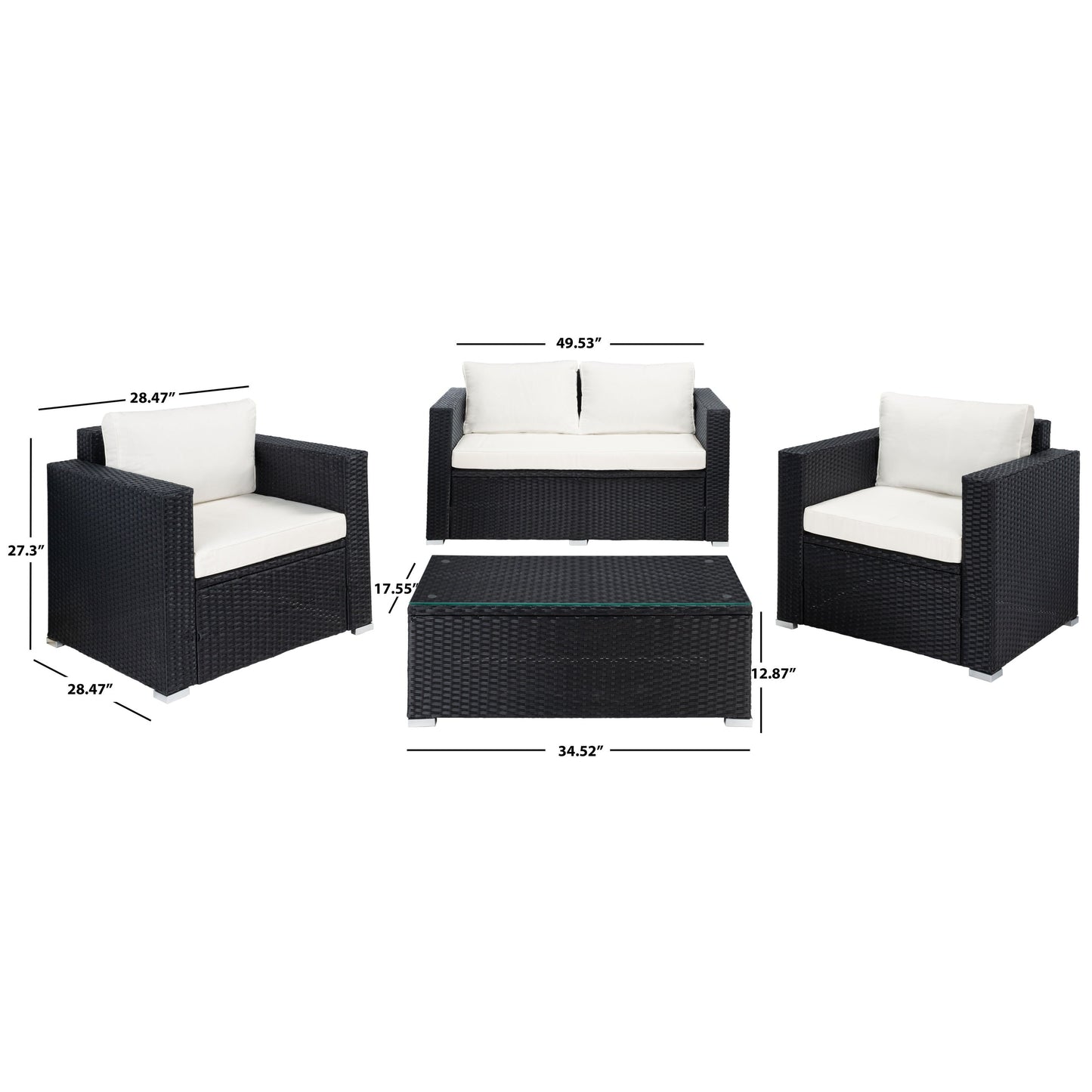 Ensemble de patio d'extérieur en osier Natalee de SAFAVIEH, 4 pièces – 50 l x 27 p x 28 h