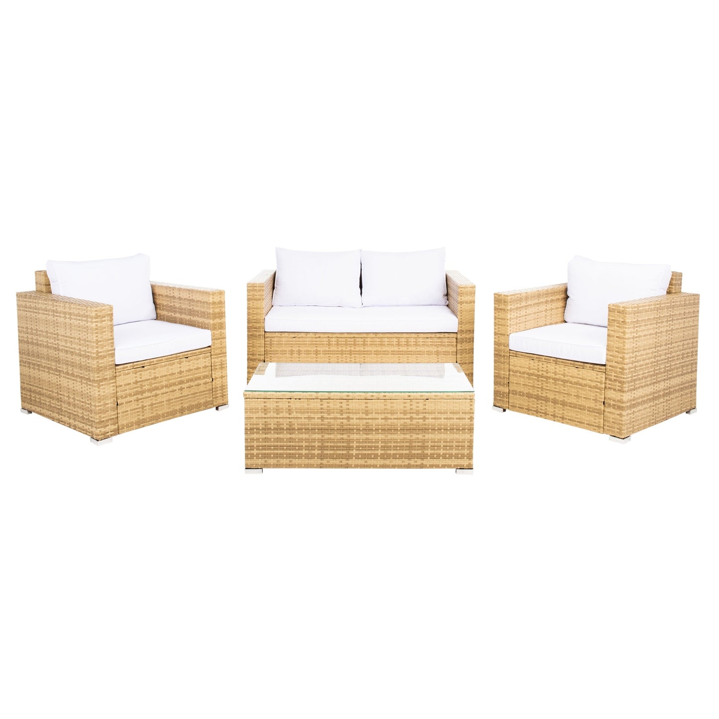 Ensemble de patio d'extérieur en osier Natalee de SAFAVIEH, 4 pièces – 50 l x 27 p x 28 h