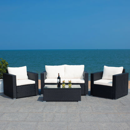 Ensemble de patio d'extérieur en osier Natalee de SAFAVIEH, 4 pièces – 50 l x 27 p x 28 h