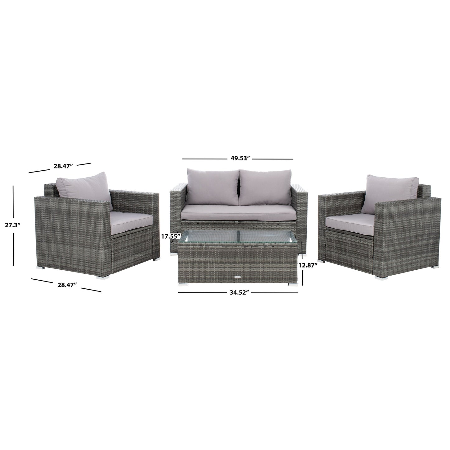 Ensemble de patio d'extérieur en osier Natalee de SAFAVIEH, 4 pièces – 50 l x 27 p x 28 h