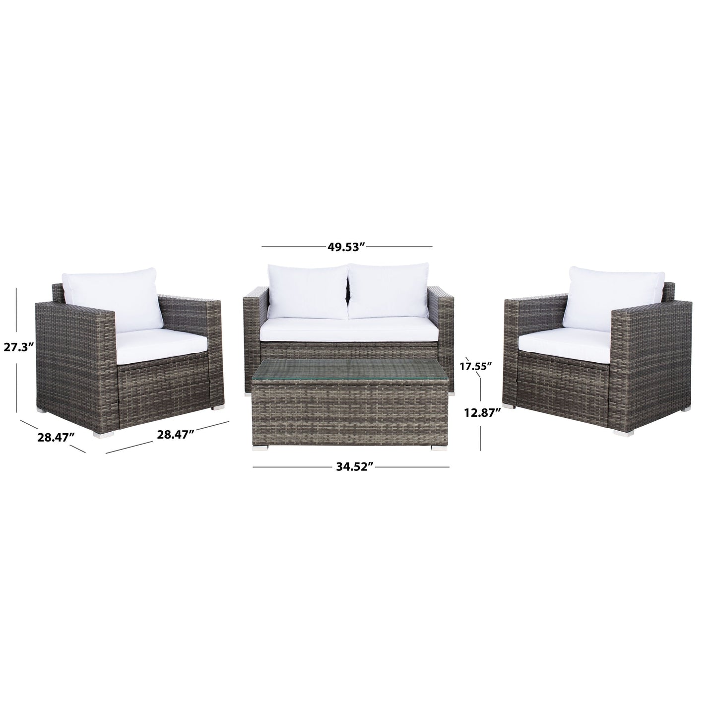 Ensemble de patio d'extérieur en osier Natalee de SAFAVIEH, 4 pièces – 50 l x 27 p x 28 h