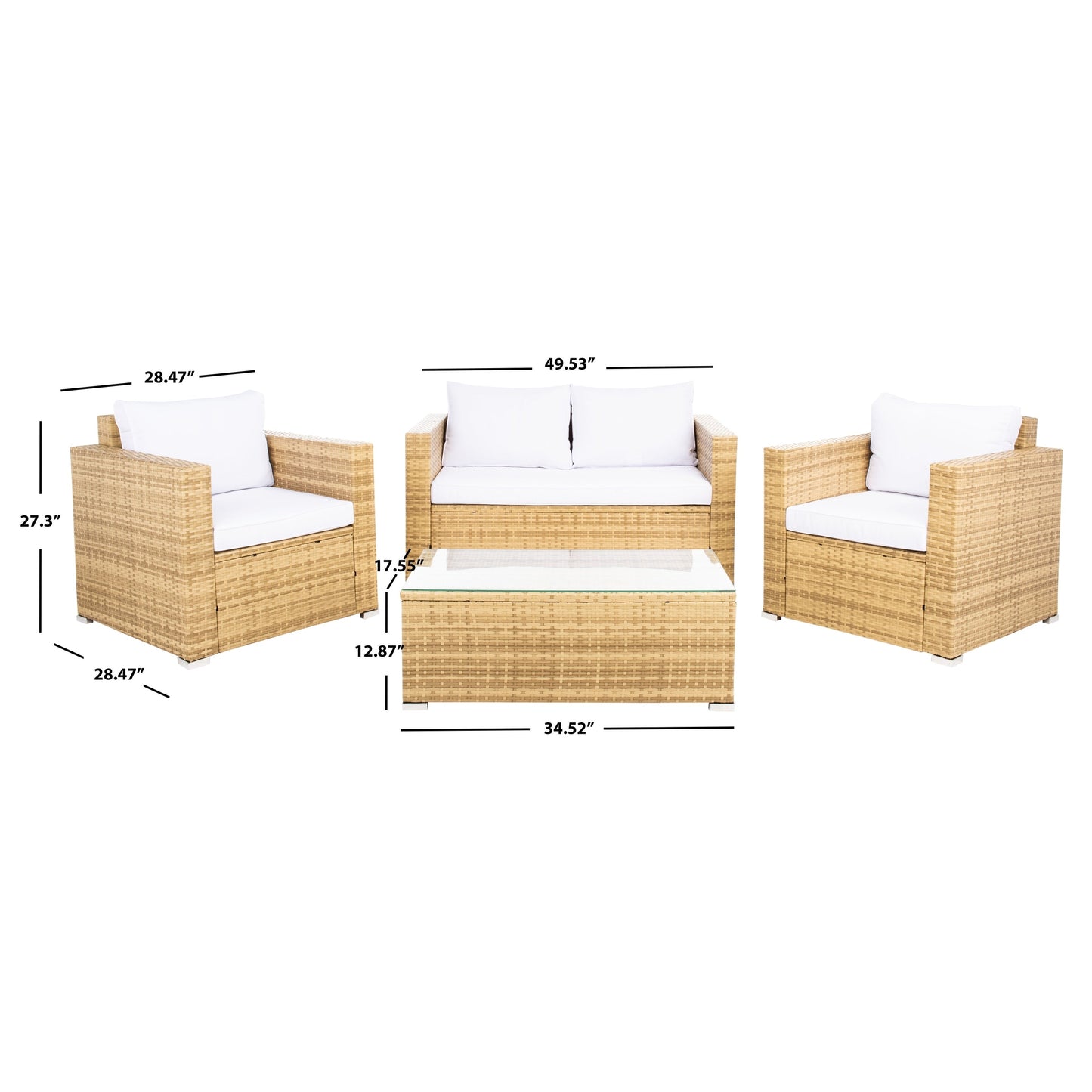 Ensemble de patio d'extérieur en osier Natalee de SAFAVIEH, 4 pièces – 50 l x 27 p x 28 h