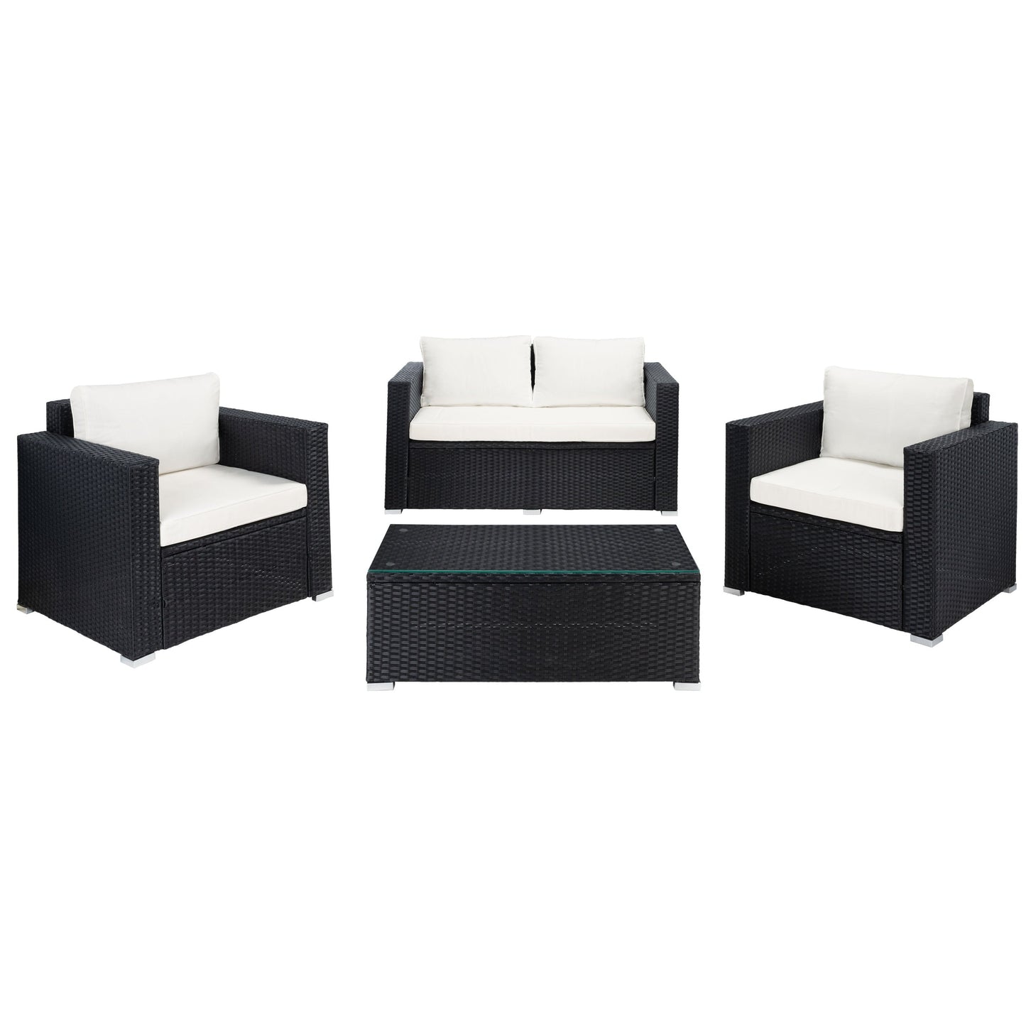 Ensemble de patio d'extérieur en osier Natalee de SAFAVIEH, 4 pièces – 50 l x 27 p x 28 h