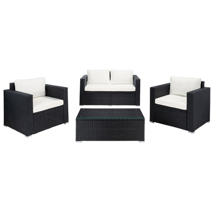 Ensemble de patio d'extérieur en osier Natalee de SAFAVIEH, 4 pièces – 50 l x 27 p x 28 h