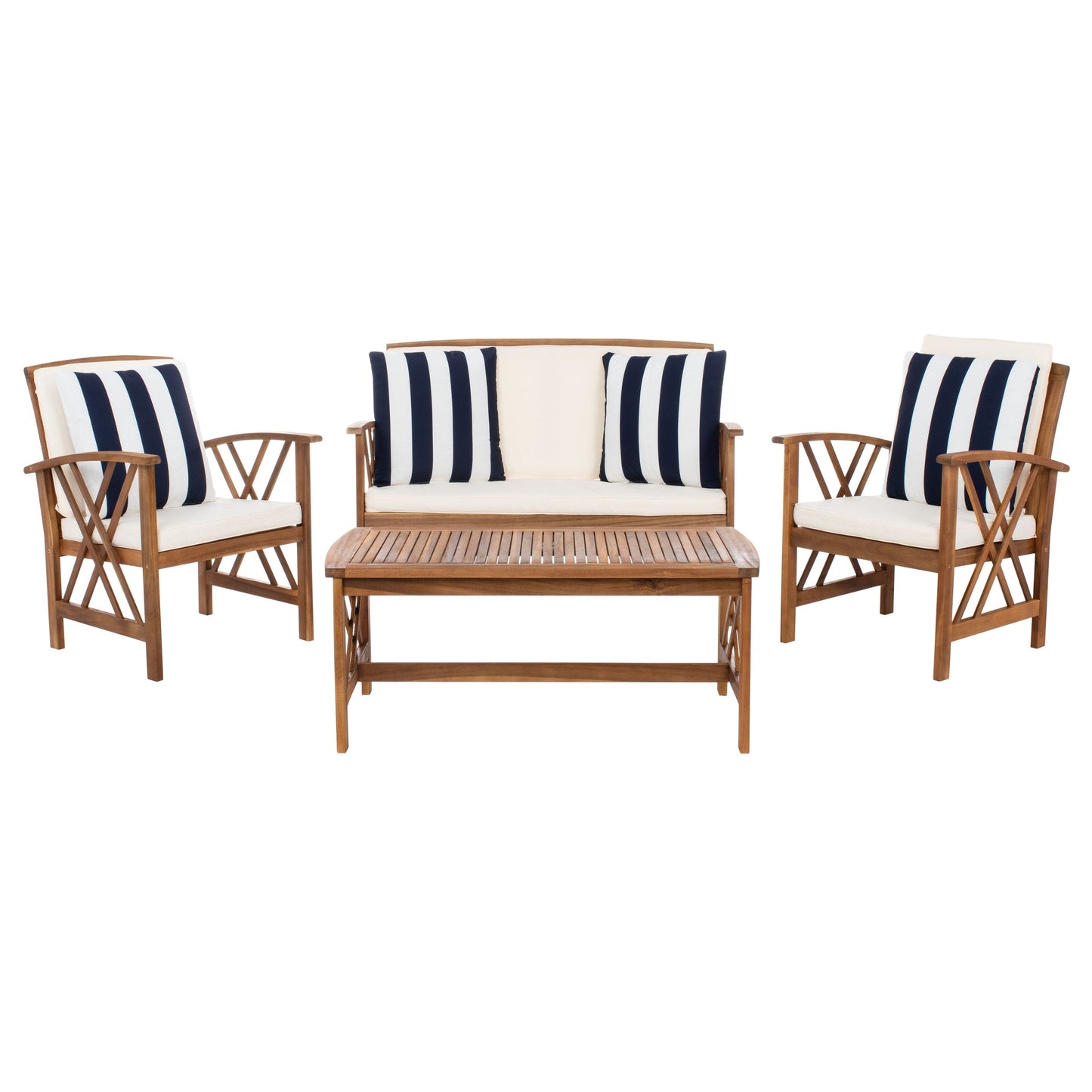 Ensemble de jardin d'extérieur Nayely 4 pièces en bois d'acacia massif SAFAVIEH - 47 L x 33 P x 26 H