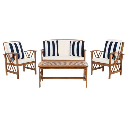 Ensemble de jardin d'extérieur Nayely 4 pièces en bois d'acacia massif SAFAVIEH - 47 L x 33 P x 26 H