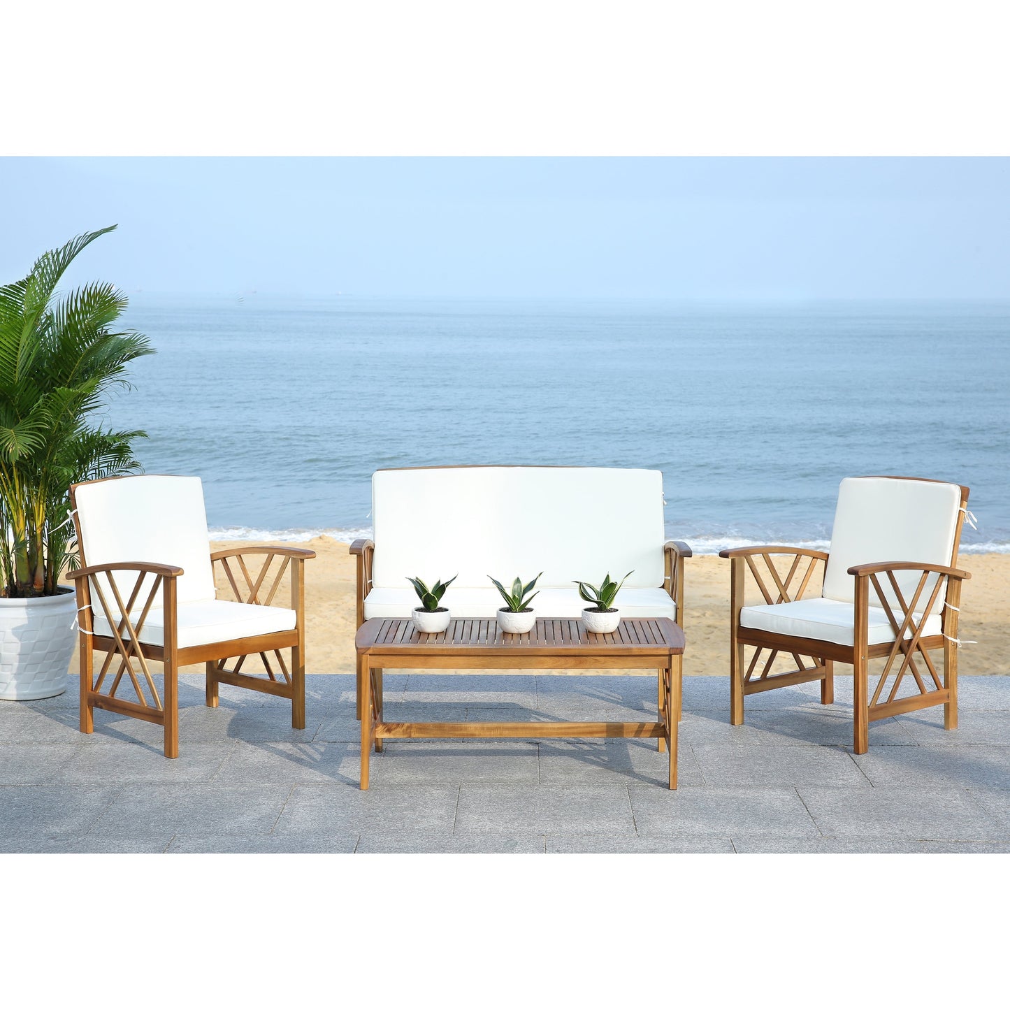 Ensemble de jardin d'extérieur Nayely 4 pièces en bois d'acacia massif SAFAVIEH - 47 L x 33 P x 26 H
