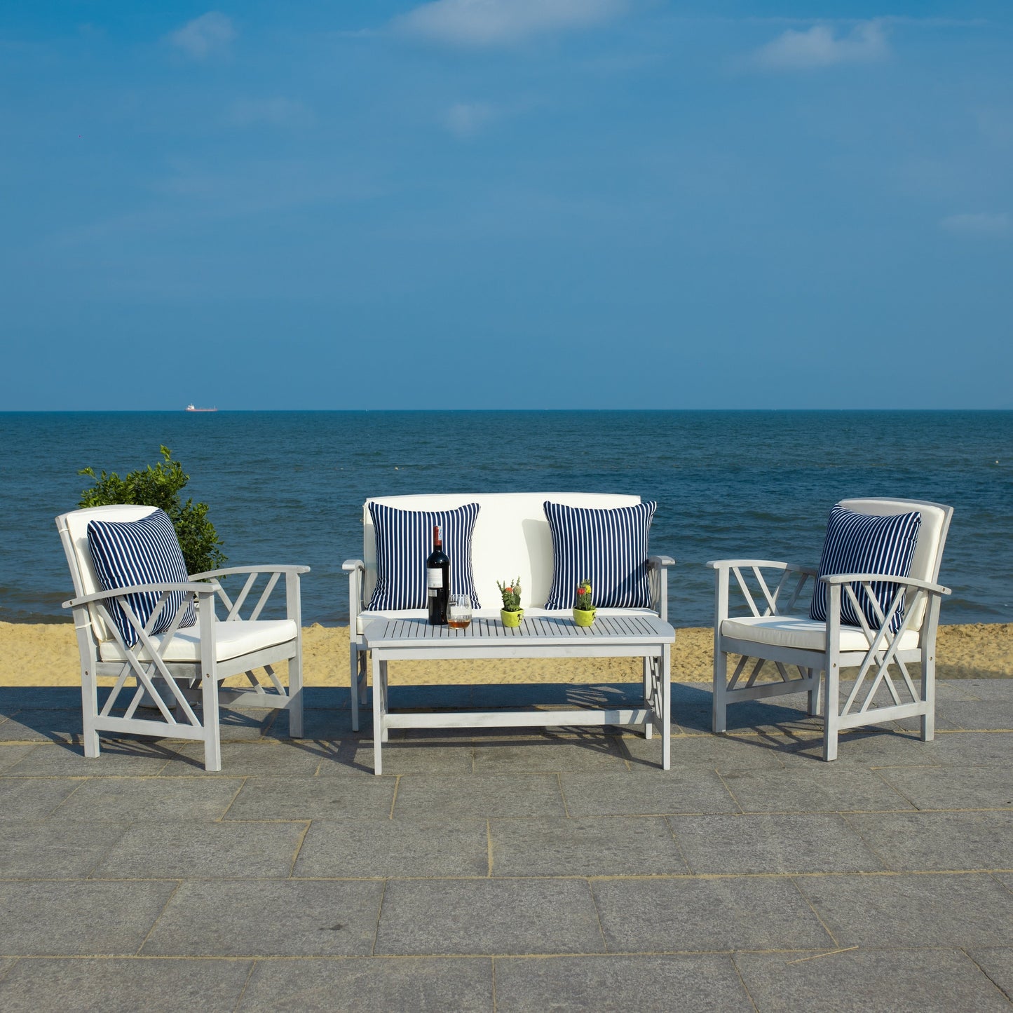 Ensemble de jardin d'extérieur Nayely 4 pièces en bois d'acacia massif SAFAVIEH - 47 L x 33 P x 26 H