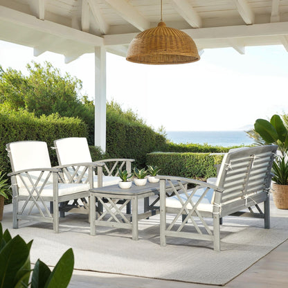 Ensemble de jardin d'extérieur Nayely 4 pièces en bois d'acacia massif SAFAVIEH - 47 L x 33 P x 26 H