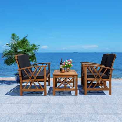 Ensemble de jardin d'extérieur Nayely 4 pièces en bois d'acacia massif SAFAVIEH - 47 L x 33 P x 26 H