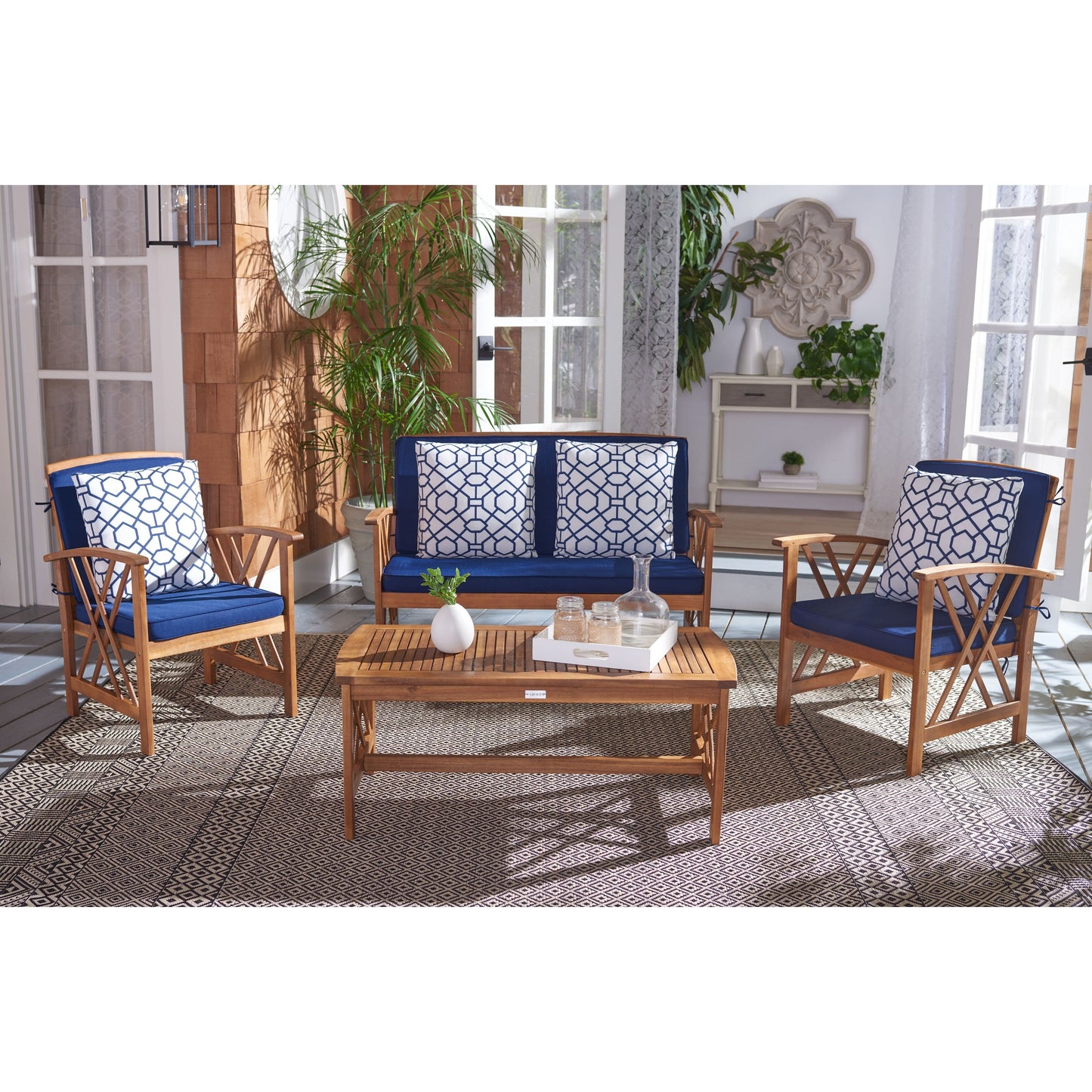 Ensemble de jardin d'extérieur Nayely 4 pièces en bois d'acacia massif SAFAVIEH - 47 L x 33 P x 26 H