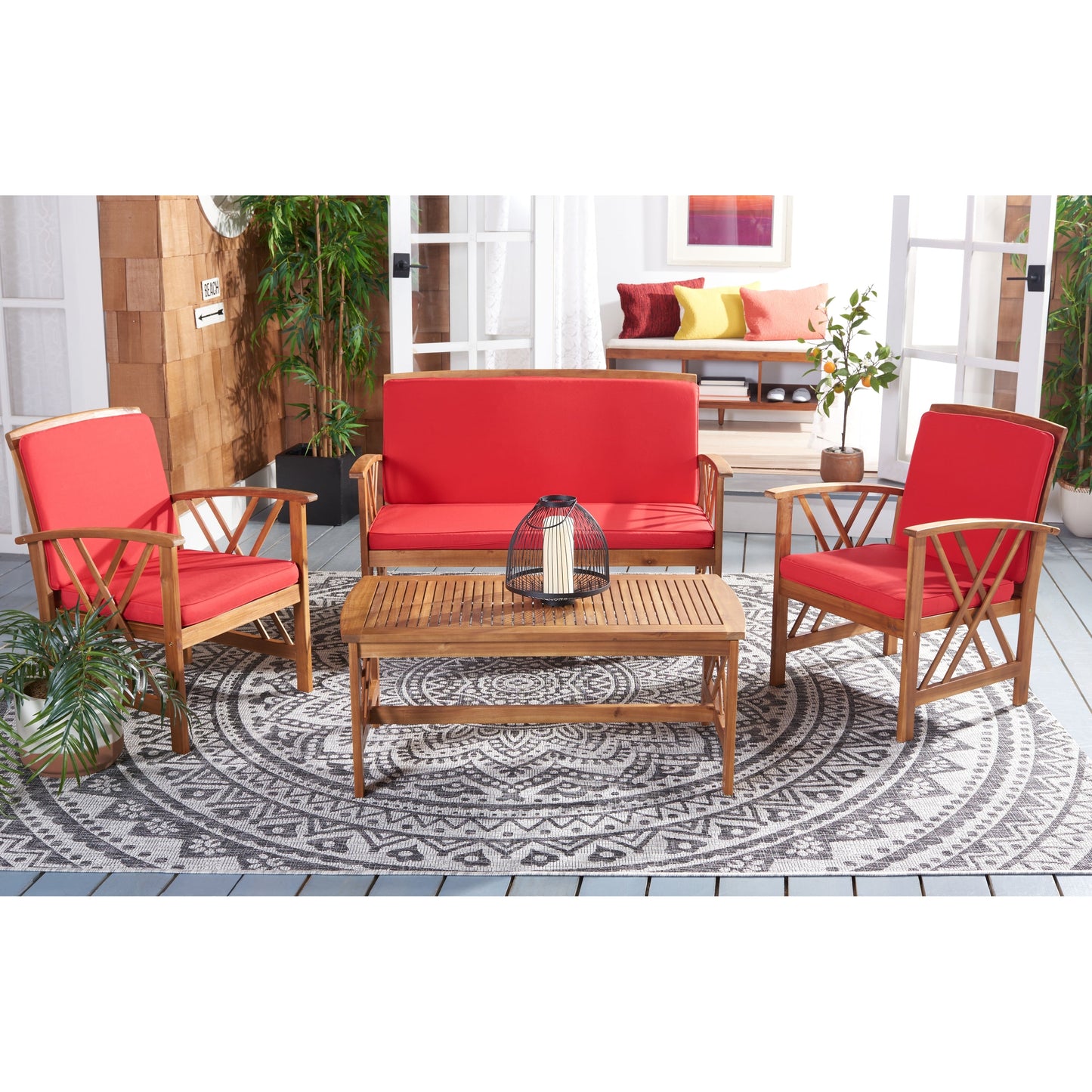 Ensemble de jardin d'extérieur Nayely 4 pièces en bois d'acacia massif SAFAVIEH - 47 L x 33 P x 26 H