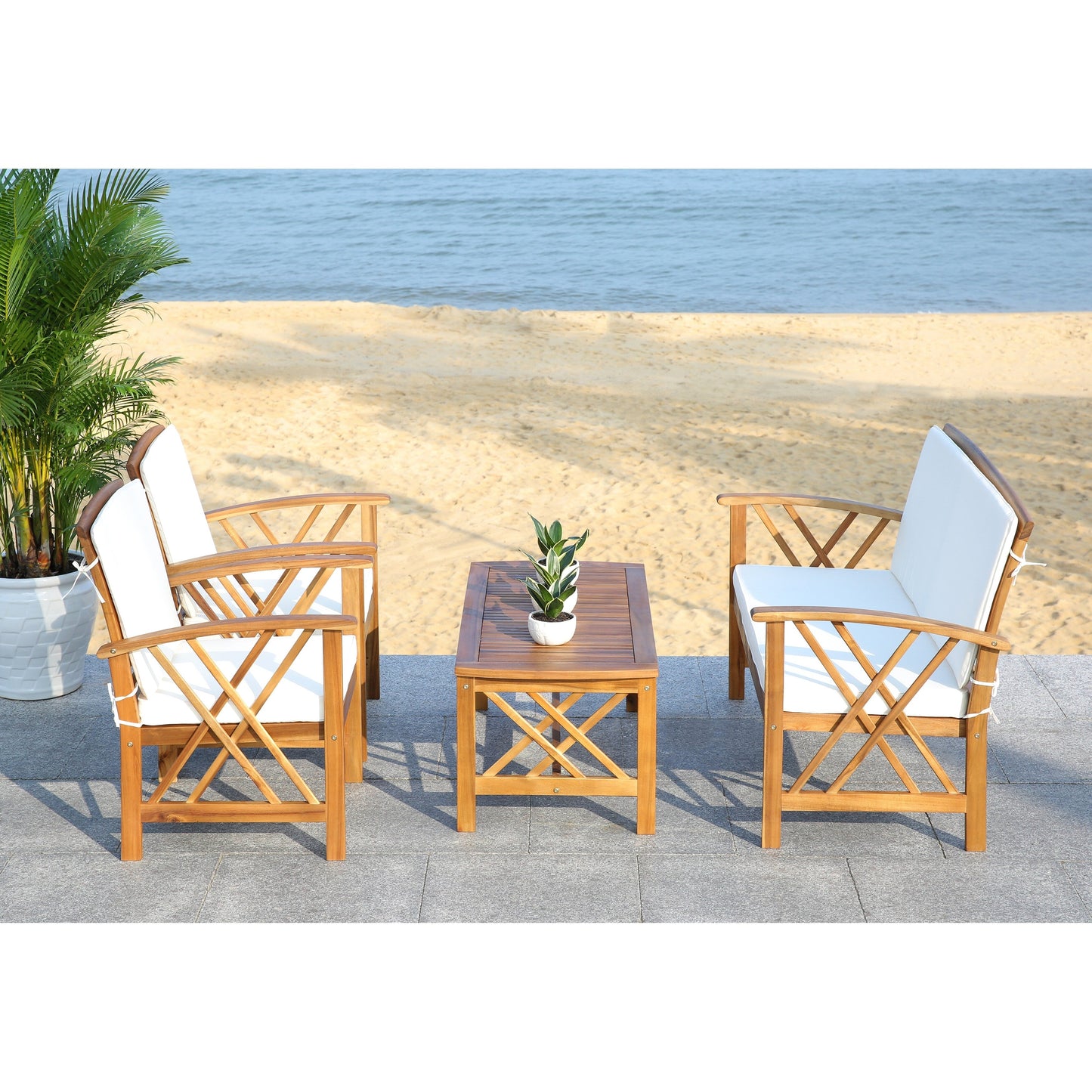 Ensemble de jardin d'extérieur Nayely 4 pièces en bois d'acacia massif SAFAVIEH - 47 L x 33 P x 26 H
