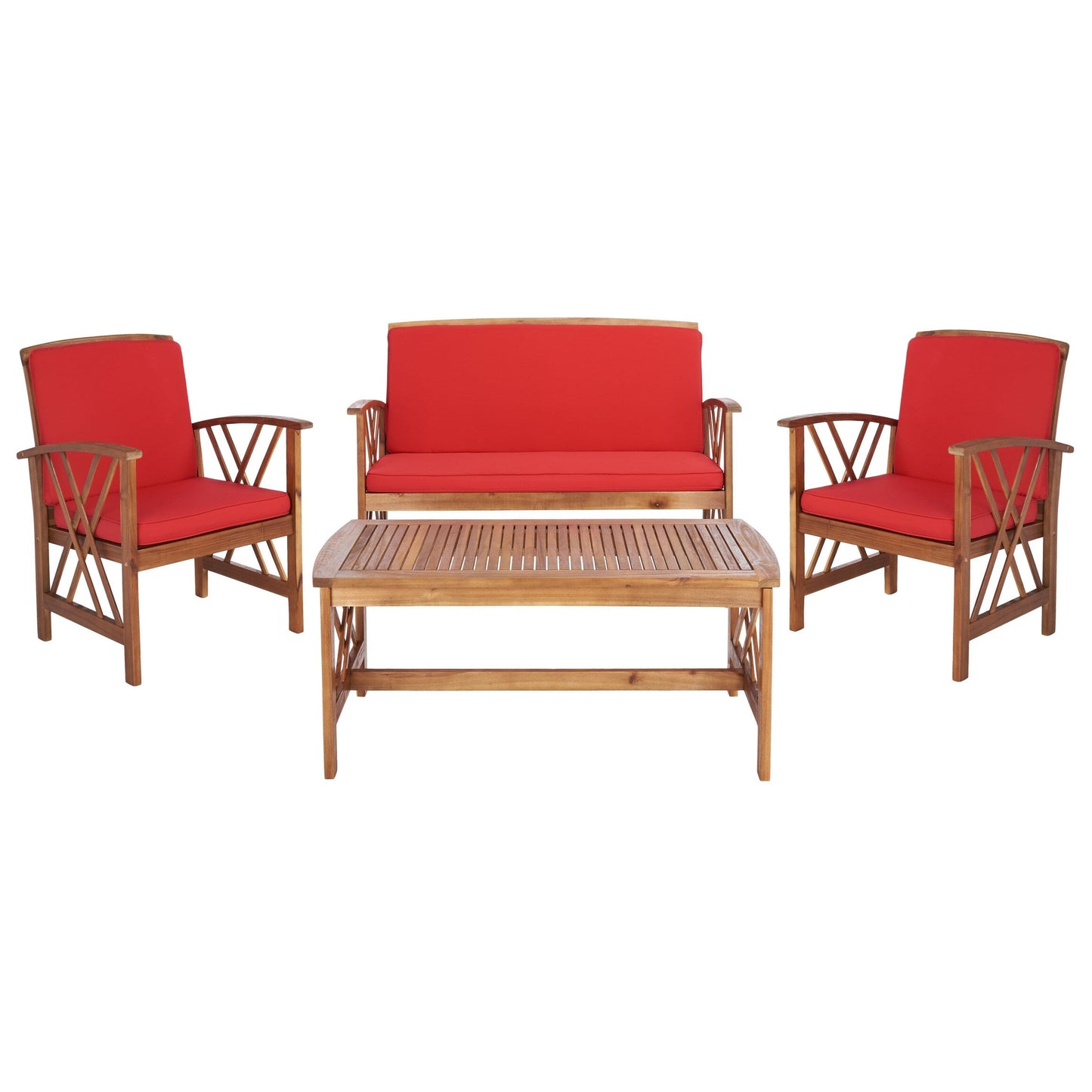 Ensemble de jardin d'extérieur Nayely 4 pièces en bois d'acacia massif SAFAVIEH - 47 L x 33 P x 26 H