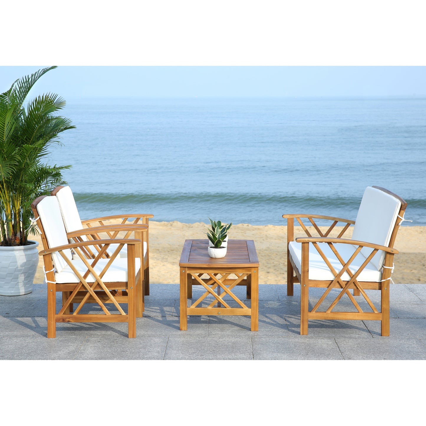 Ensemble de jardin d'extérieur Nayely 4 pièces en bois d'acacia massif SAFAVIEH - 47 L x 33 P x 26 H