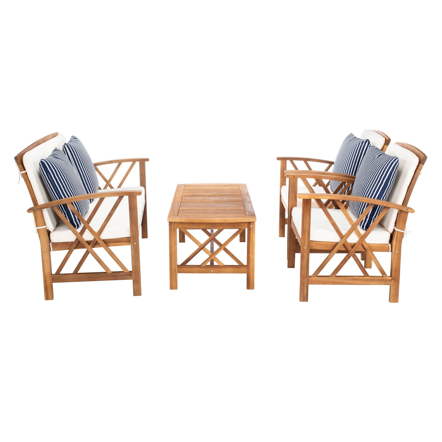 Ensemble de jardin d'extérieur Nayely 4 pièces en bois d'acacia massif SAFAVIEH - 47 L x 33 P x 26 H
