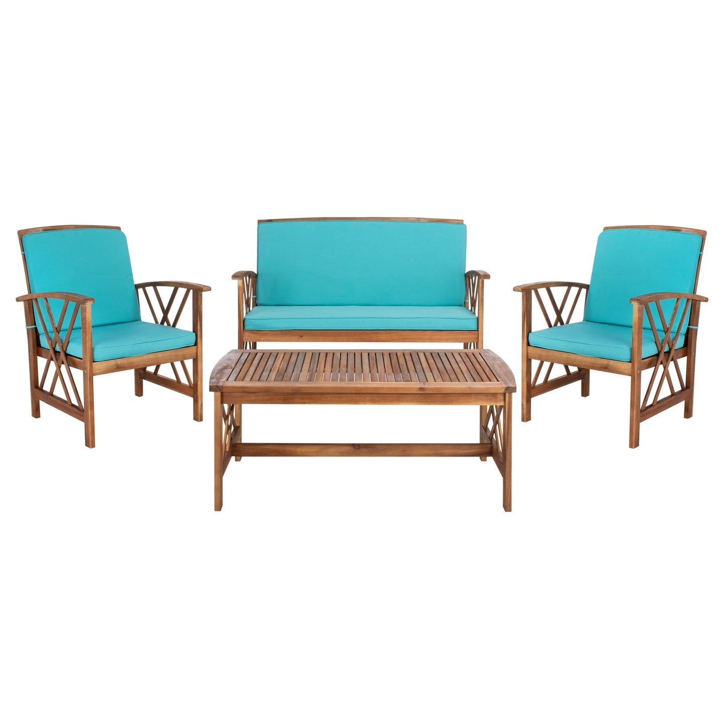 Ensemble de jardin d'extérieur Nayely 4 pièces en bois d'acacia massif SAFAVIEH - 47 L x 33 P x 26 H