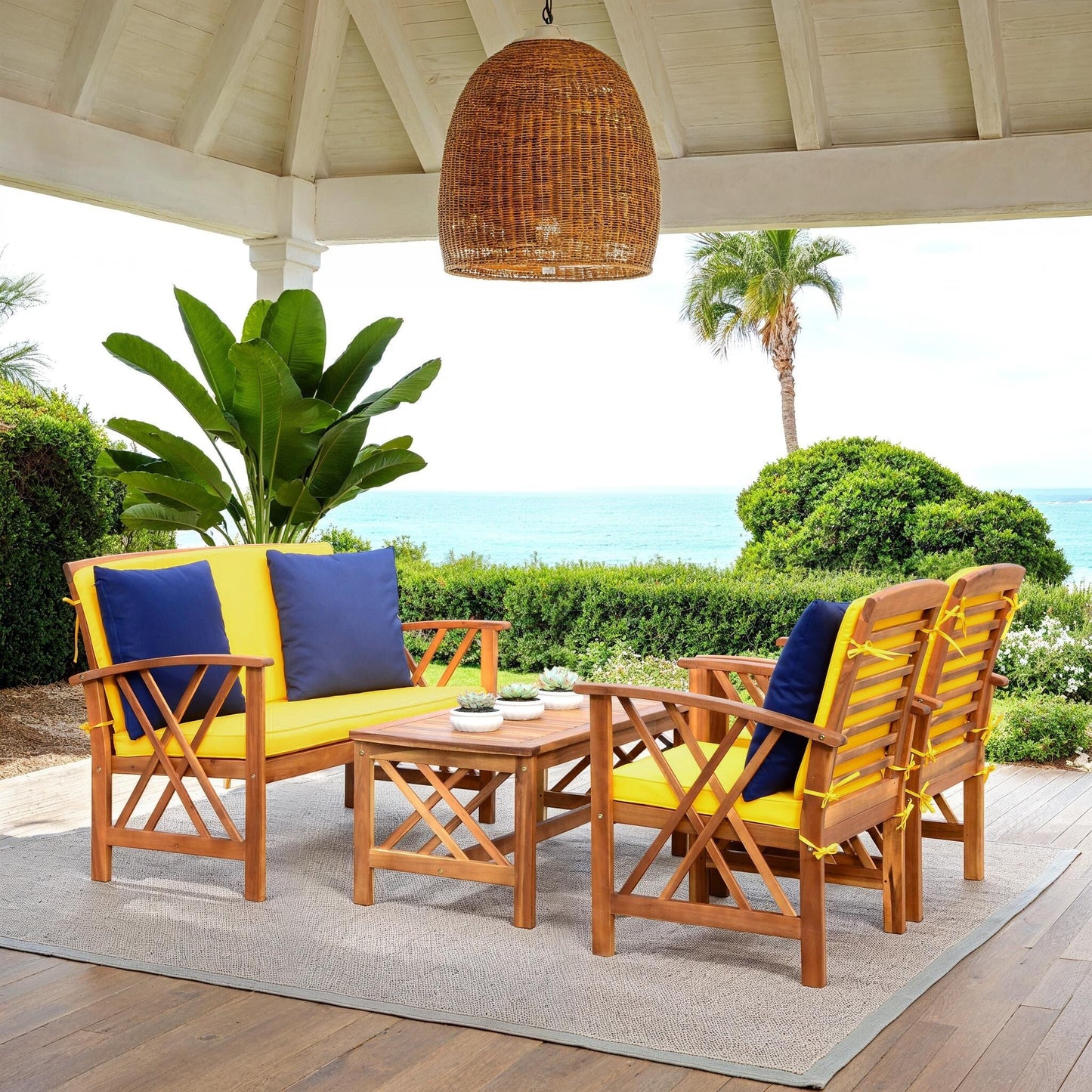 Ensemble de jardin d'extérieur Nayely 4 pièces en bois d'acacia massif SAFAVIEH - 47 L x 33 P x 26 H