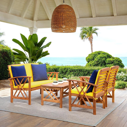 Ensemble de jardin d'extérieur Nayely 4 pièces en bois d'acacia massif SAFAVIEH - 47 L x 33 P x 26 H