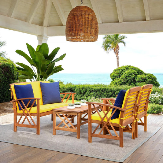 Ensemble de jardin d'extérieur Nayely 4 pièces en bois d'acacia massif SAFAVIEH - 47 L x 33 P x 26 H