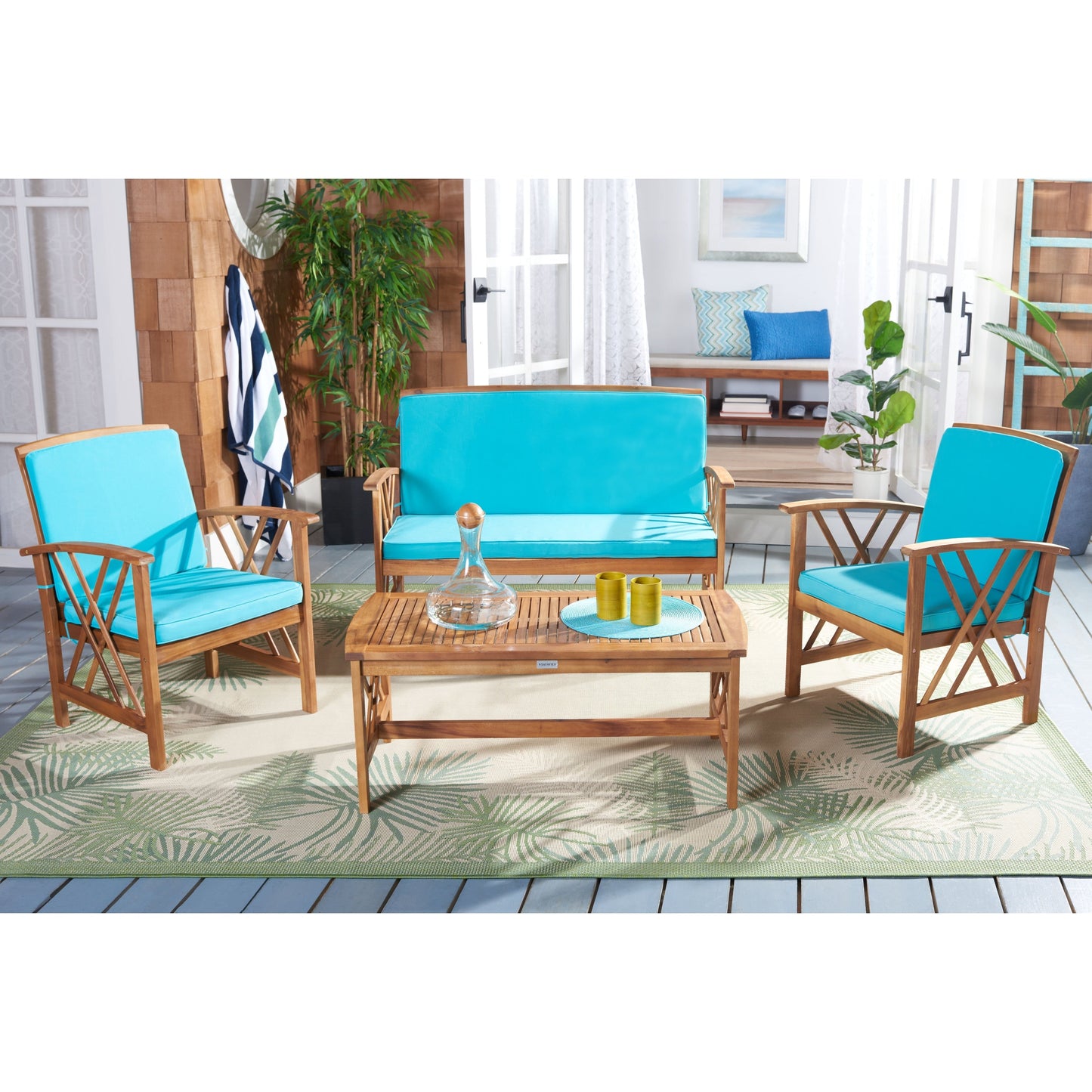 Ensemble de jardin d'extérieur Nayely 4 pièces en bois d'acacia massif SAFAVIEH - 47 L x 33 P x 26 H