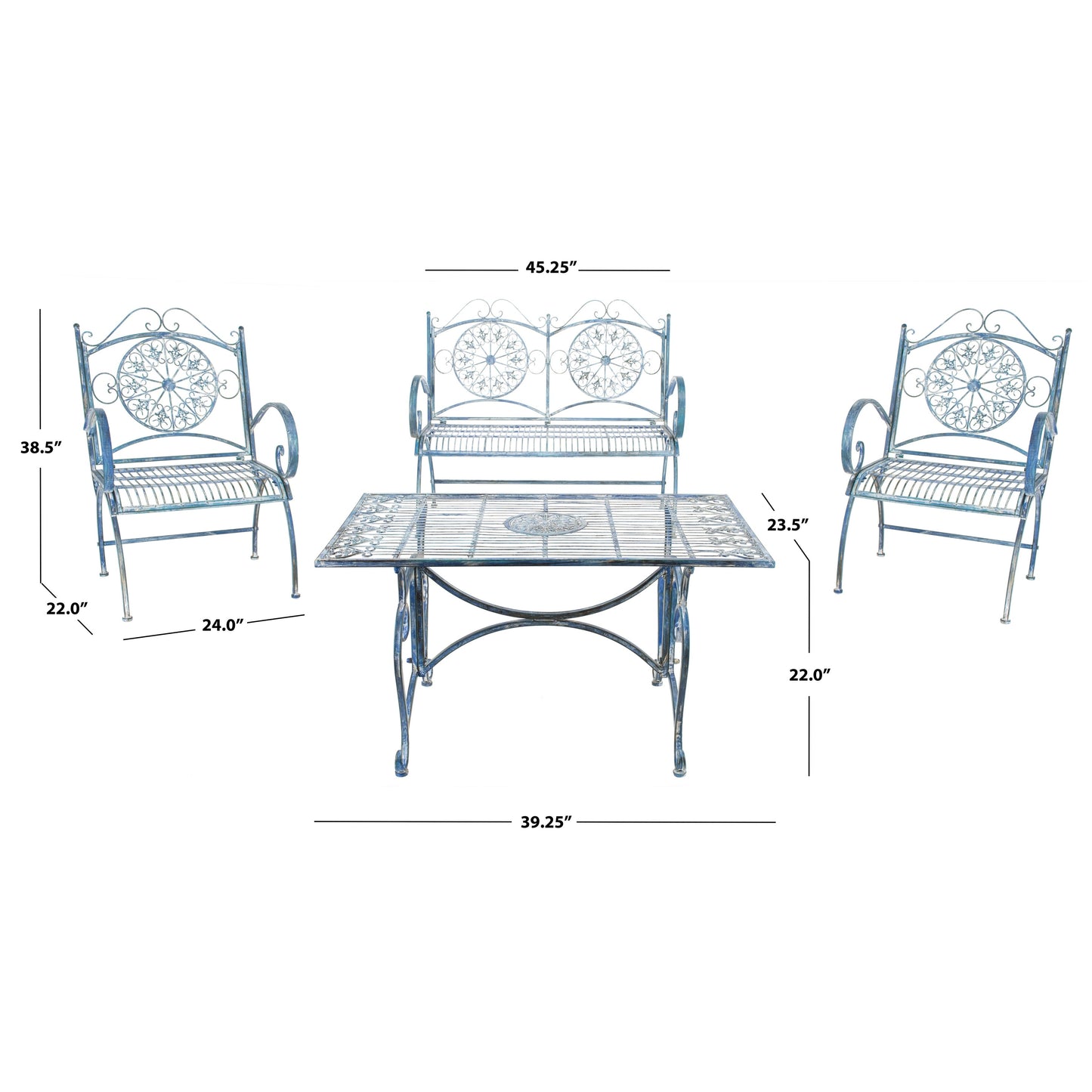 Ensemble de patio 4 pièces SAFAVIEH Nyasia en fer forgé victorien - 45 l x 39 P x 22 H