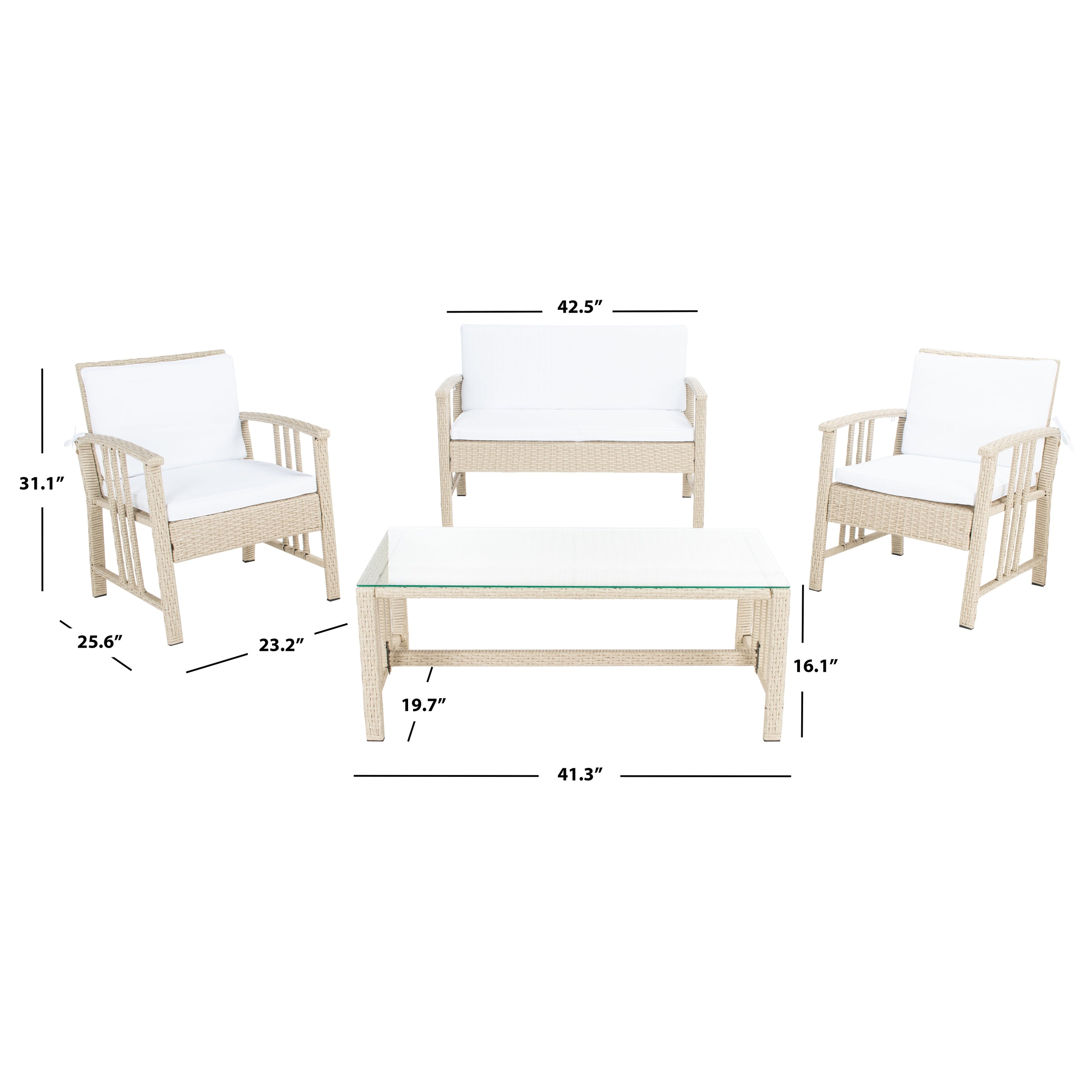Ensemble de salon d'extérieur en osier SAFAVIEH Reslor 4 pièces - 43 l x 26 p x 31 h