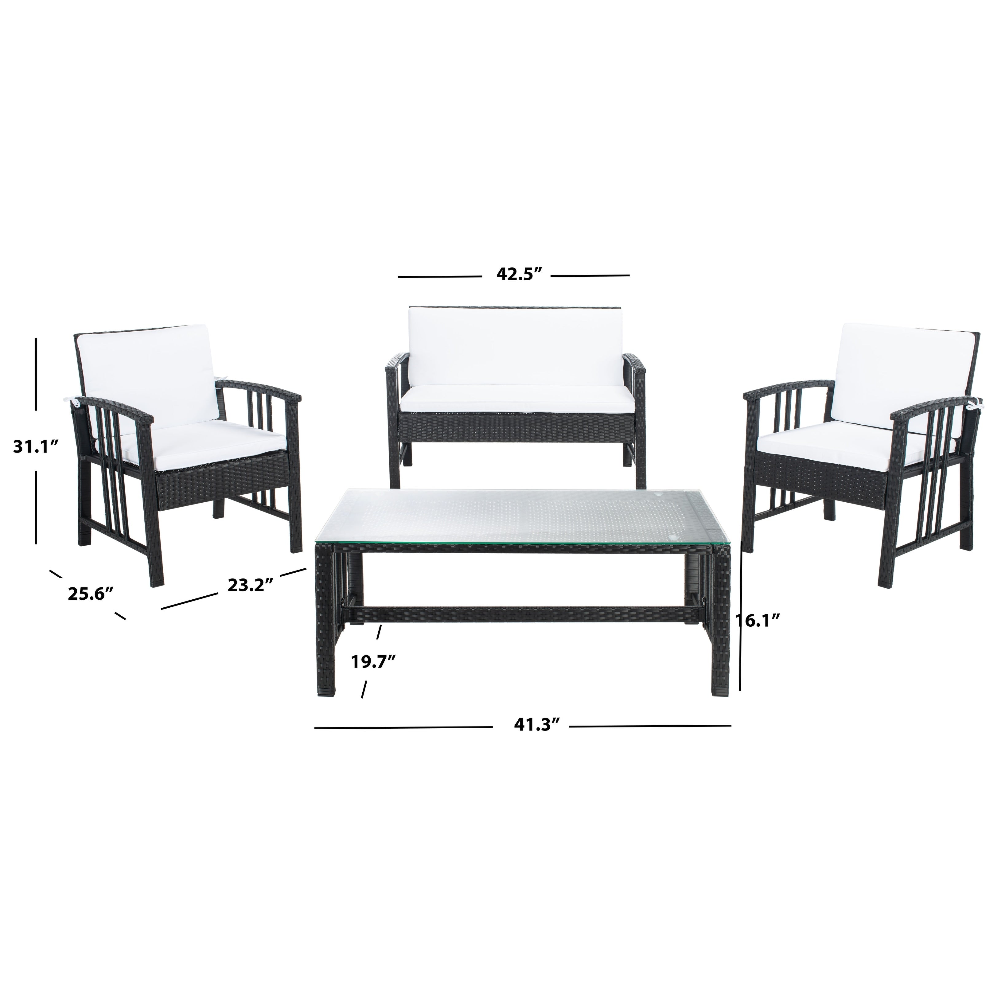 Ensemble de salon d'extérieur en osier SAFAVIEH Reslor 4 pièces - 43 l x 26 p x 31 h