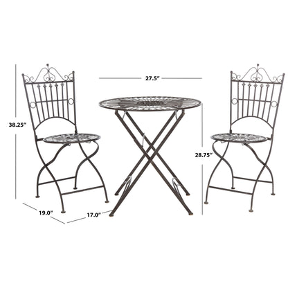 Ensemble bistrot d'extérieur 3 pièces en fer de style victorien Saige de SAFAVIEH - 28 l x 28 p x 38 h