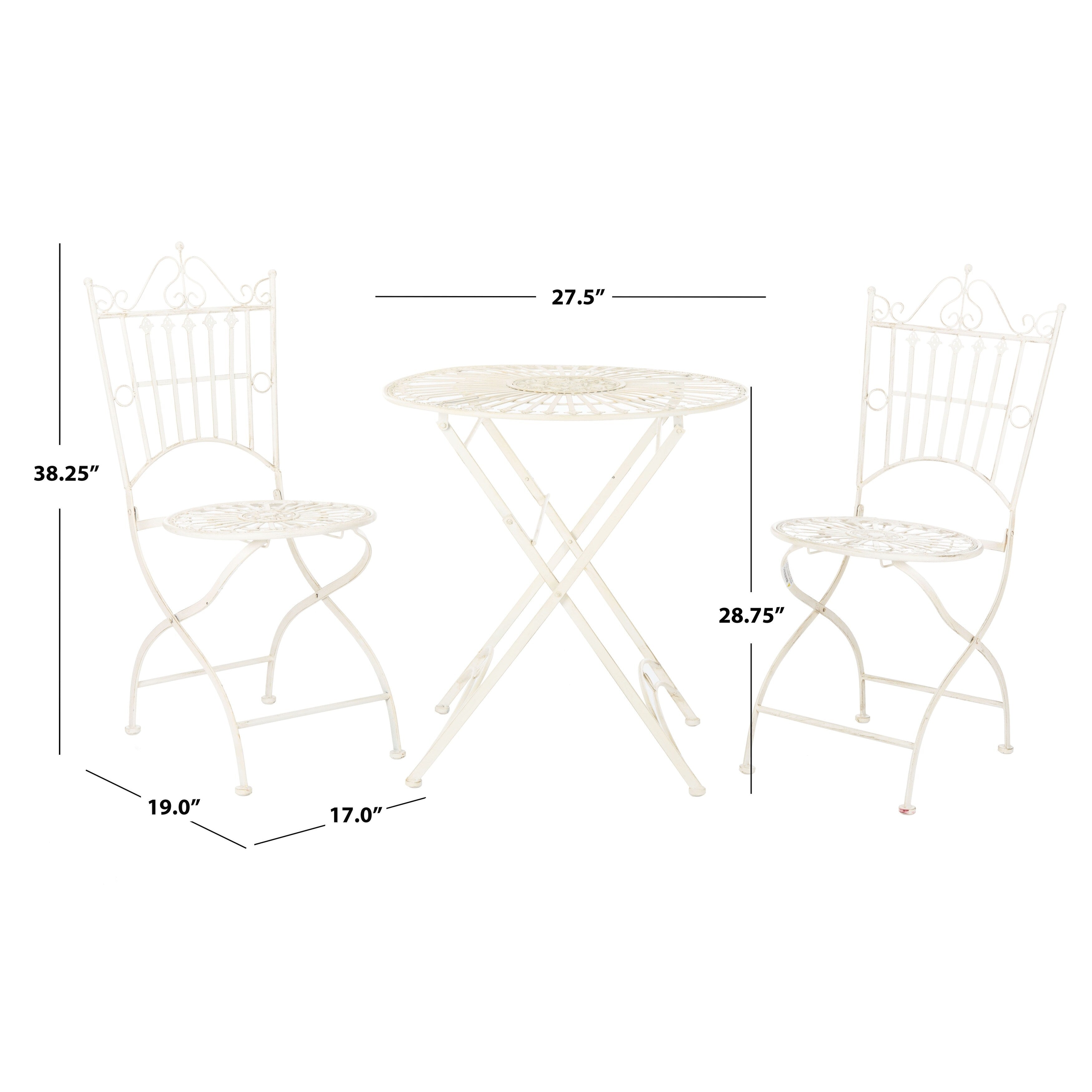 Ensemble bistrot d'extérieur 3 pièces en fer de style victorien Saige de SAFAVIEH - 28 l x 28 p x 38 h
