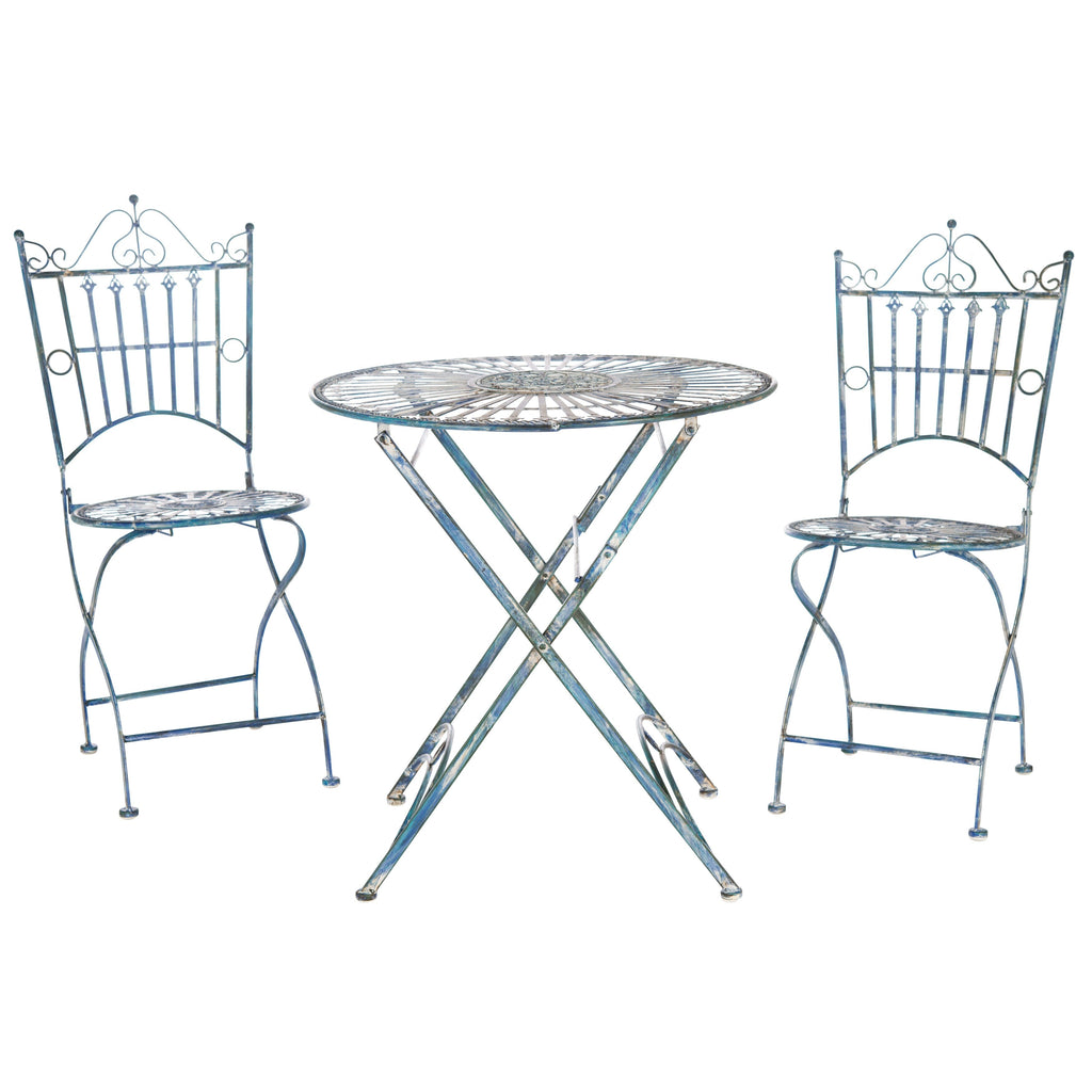 Ensemble bistrot d'extérieur 3 pièces en fer de style victorien Saige de SAFAVIEH - 28 l x 28 p x 38 h