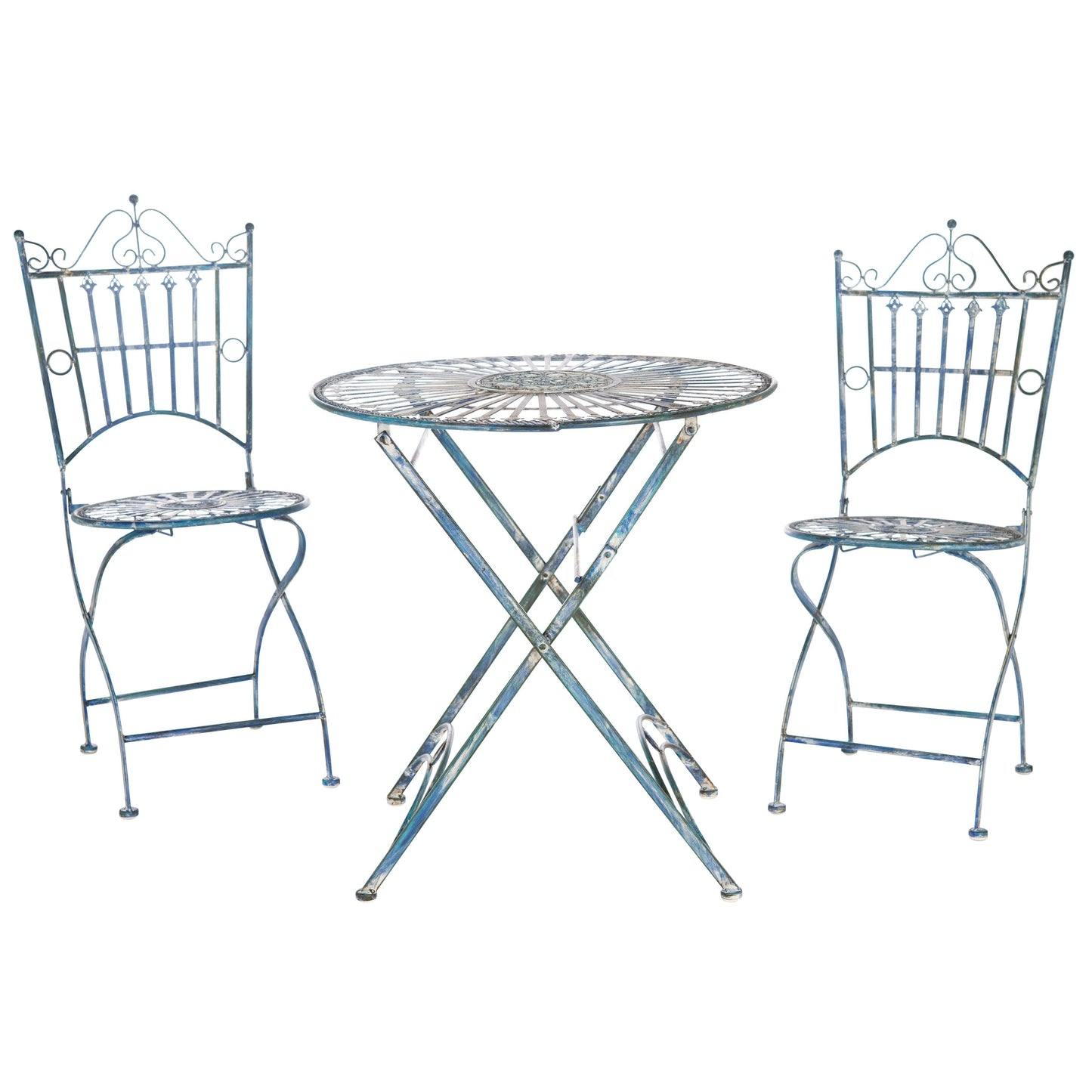 Ensemble bistrot d'extérieur 3 pièces en fer de style victorien Saige de SAFAVIEH - 28 l x 28 p x 38 h