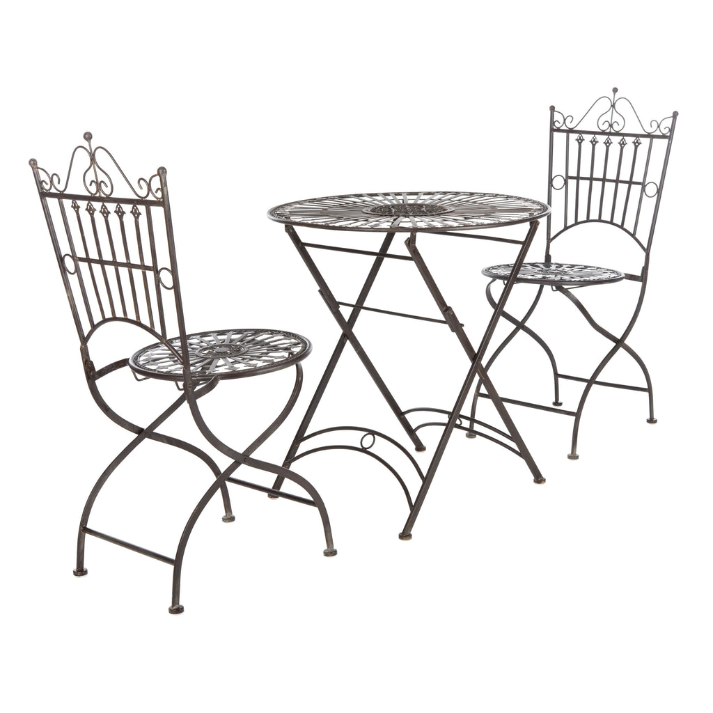 Ensemble bistrot d'extérieur 3 pièces en fer de style victorien Saige de SAFAVIEH - 28 l x 28 p x 38 h