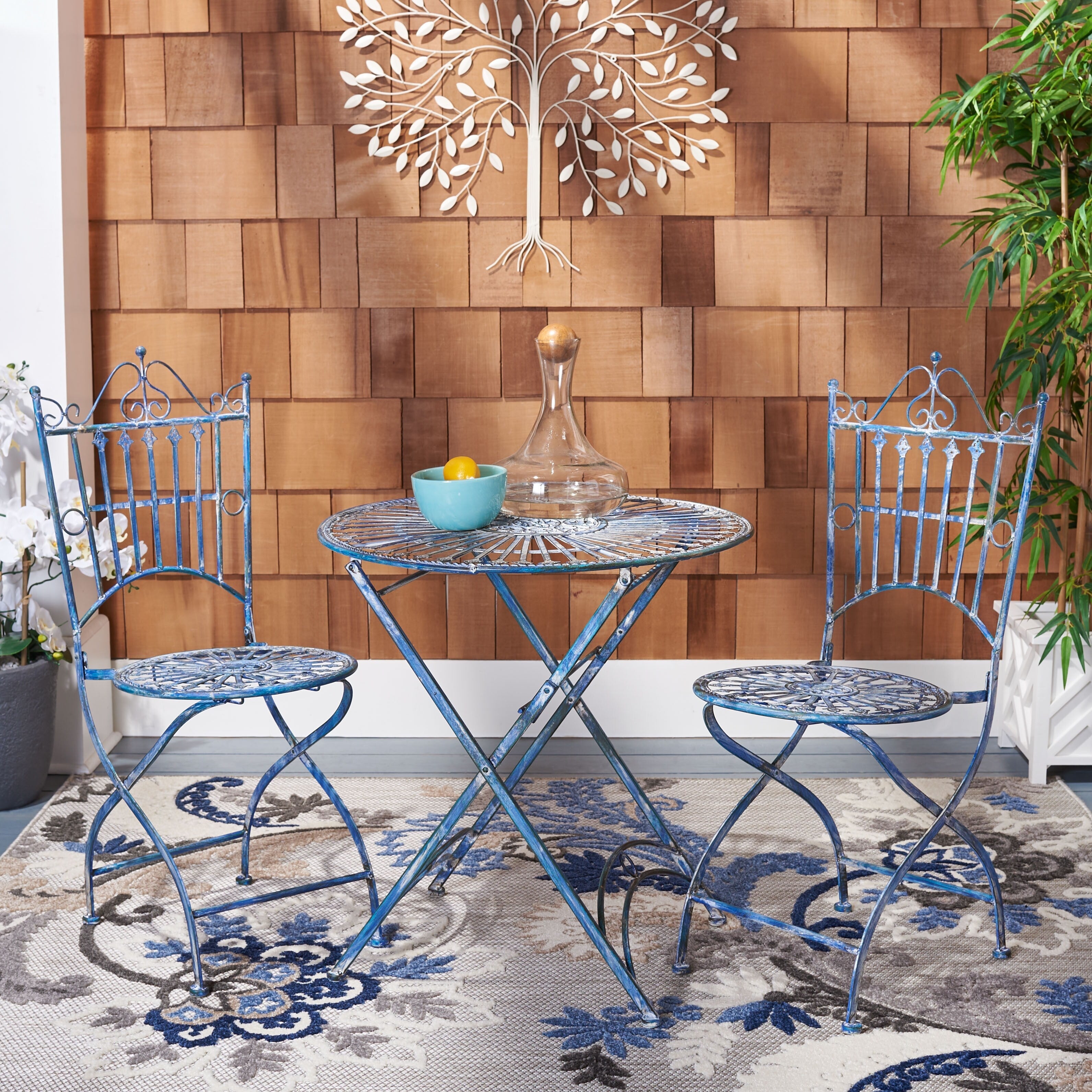 Ensemble bistrot d'extérieur 3 pièces en fer de style victorien Saige de SAFAVIEH - 28 l x 28 p x 38 h