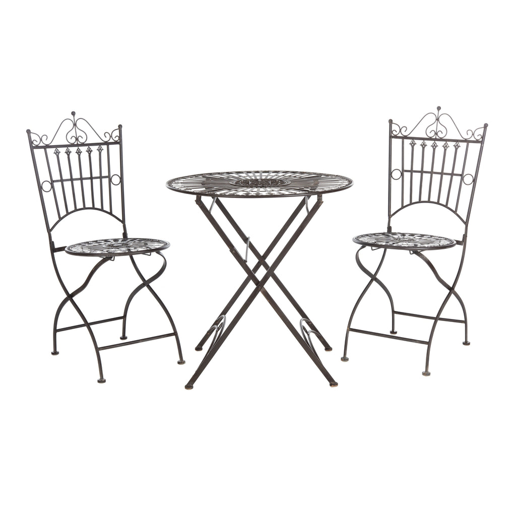 Ensemble bistrot d'extérieur 3 pièces en fer de style victorien Saige de SAFAVIEH - 28 l x 28 p x 38 h
