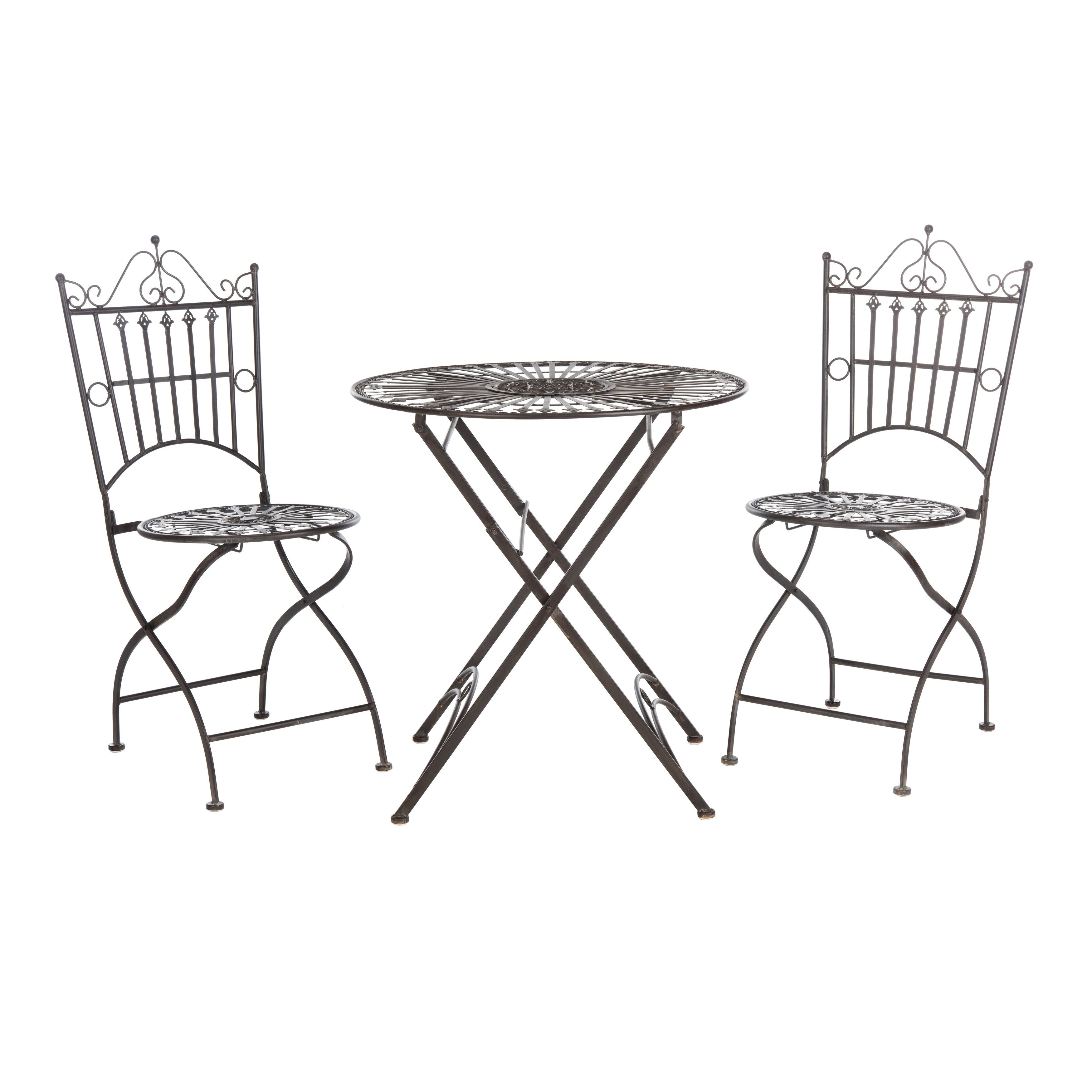Ensemble bistrot d'extérieur 3 pièces en fer de style victorien Saige de SAFAVIEH - 28 l x 28 p x 38 h