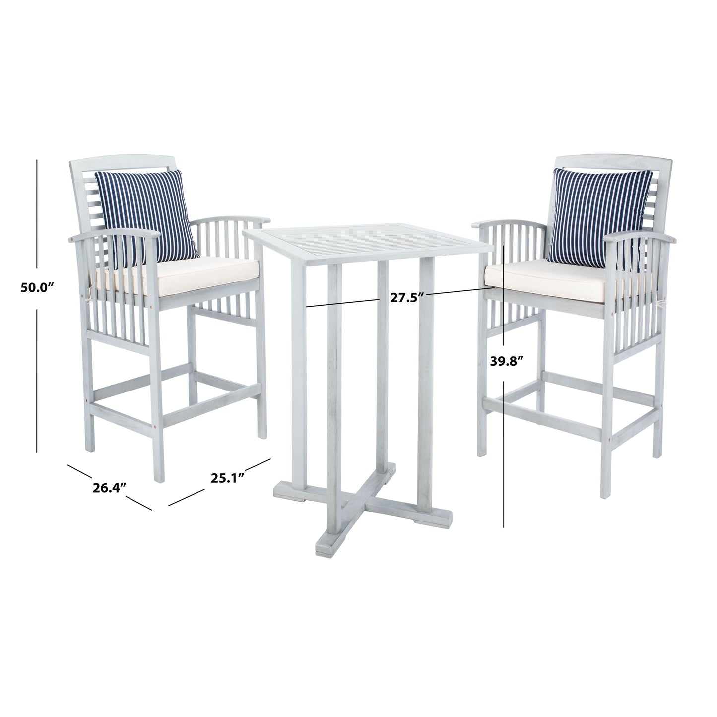 Ensemble bistrot d'extérieur Sheyla 3 pièces SAFAVIEH - 28 l x 28 p x 40 h