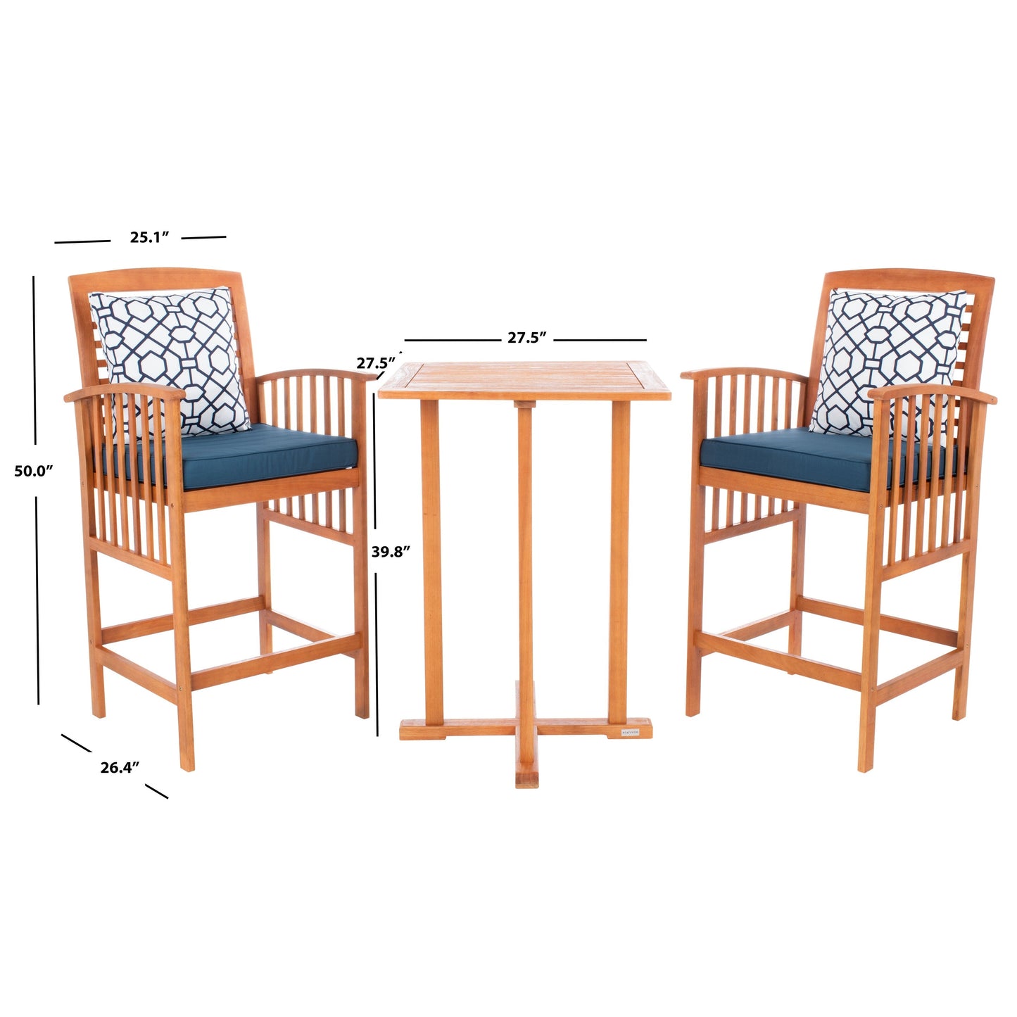 Ensemble bistrot d'extérieur Sheyla 3 pièces SAFAVIEH - 28 l x 28 p x 40 h