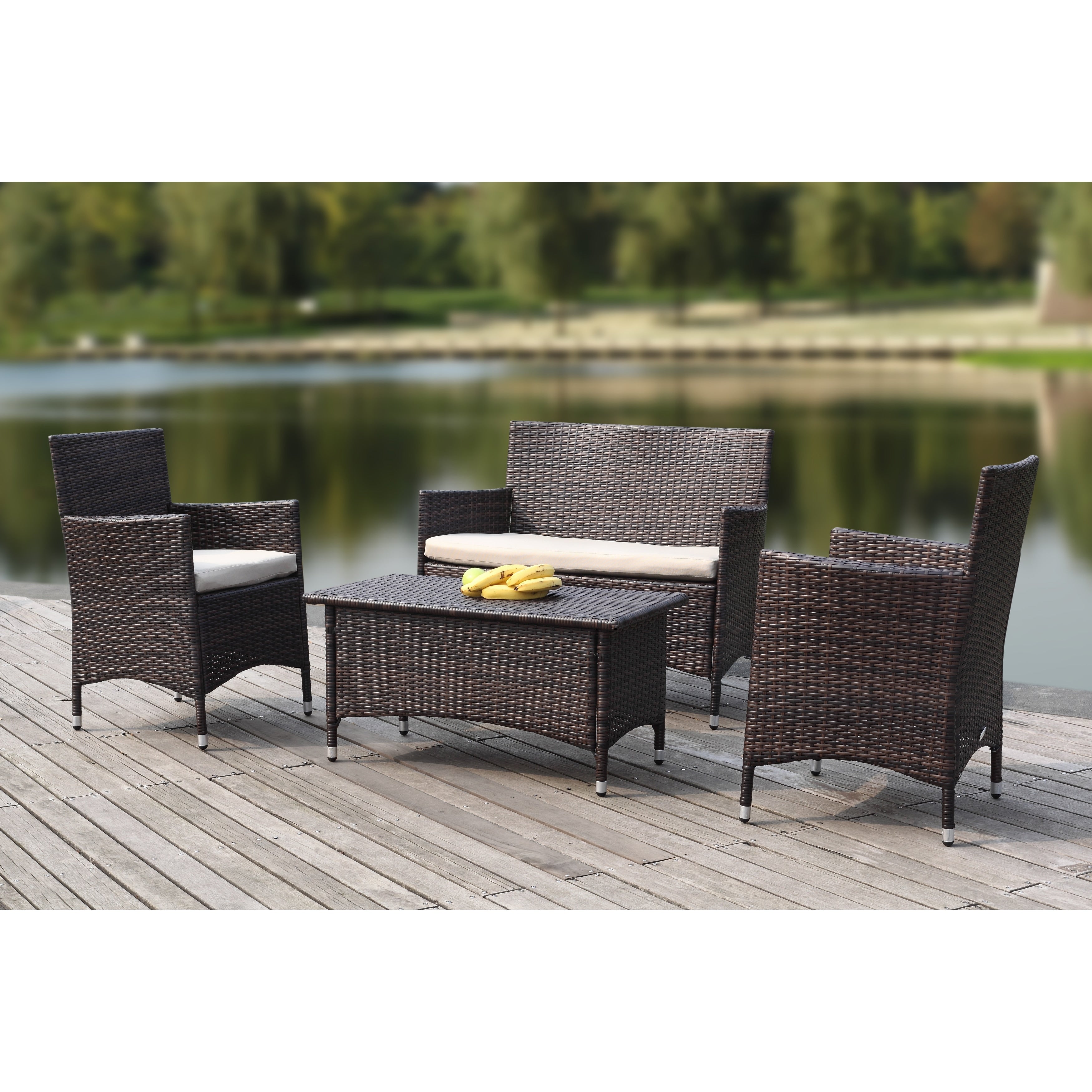 Ensemble de patio d'extérieur SAFAVIEH Simka marron/sable (4 pièces) - 43 l x 34 P x 23 H